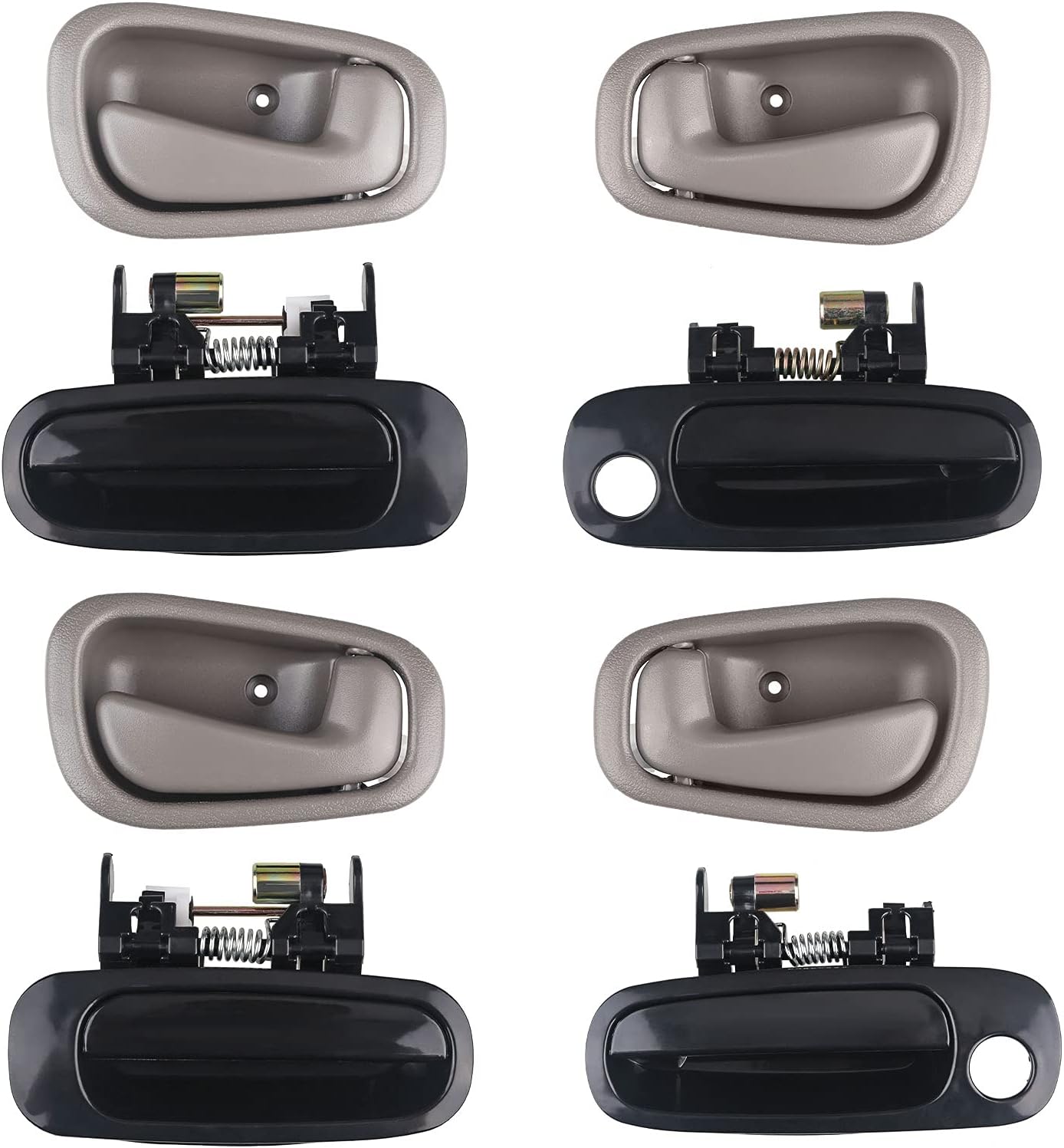 JDMON Compatible with Interior Exterior Door Handles Set Toyota Corolla Chevy Prizm 1998 1999 2000 2001 2002 Front, Rear Passenger, Driver Side Replace 6922002030,6920602050, Pack of 8 (Black & Gray)