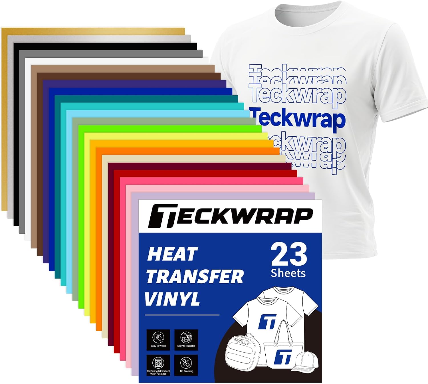 TECKWRAP Heat Transfer Vinyl Sheets HTV for Tshirt 23 Pack 30.5cm*30.5cm