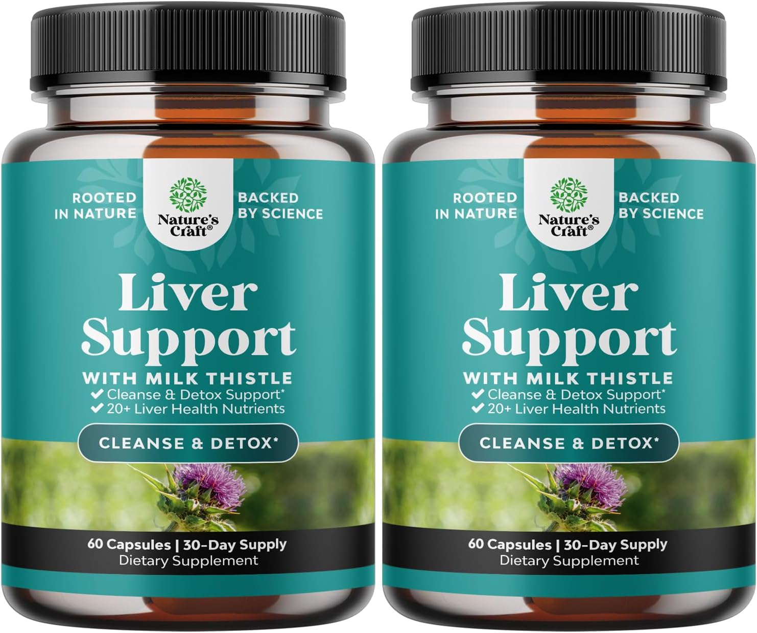 Natures Craft Liver Cleanse Detox & Repair 2 Pack Bundle - Herbal Liver Support Milk Thistle Supplement - Silymarin Milk Thistle Supplements with Dandelion Root, Choline, Beetroot & Artichoke Extract
