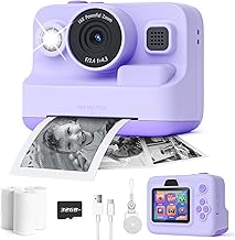 Dylanto Instant Print Camera for Kids,2.4 Inch Screen Kids Instant Cameras, Christmas Birthday Gifts for Girls Age 3-12, Portable Toddler Toy for 3 4 5 6 7 8 9 10 Year Old Girls Boys Purple