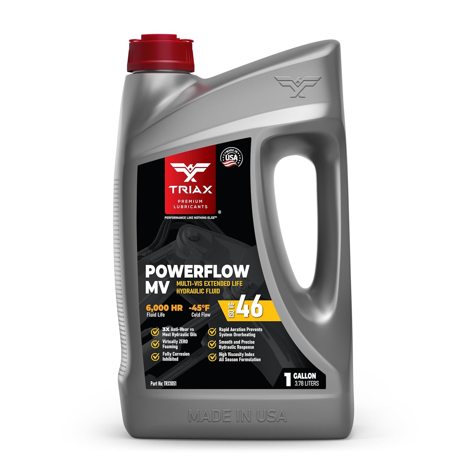 TRIAX Powerflow MV 46 - Multi-Viscosity Hydraulic Oil - 6,000 Hour Extended Life, Triple Anti-Wear, True All Season, Pour Point Down to -45F, Virtually Zero Foaming (1 Gallon)