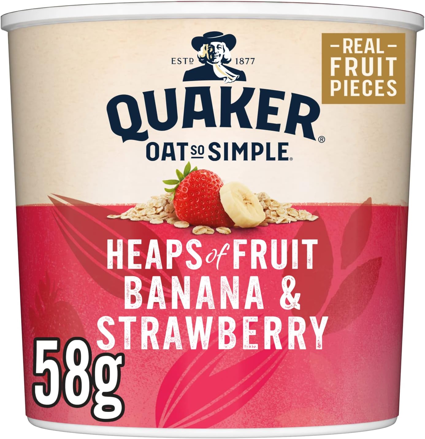 Quaker Oat So Simple Heaps of Fruit Banana and Strawberry Flavour Porridge Pot 58 g (Pack of 8)