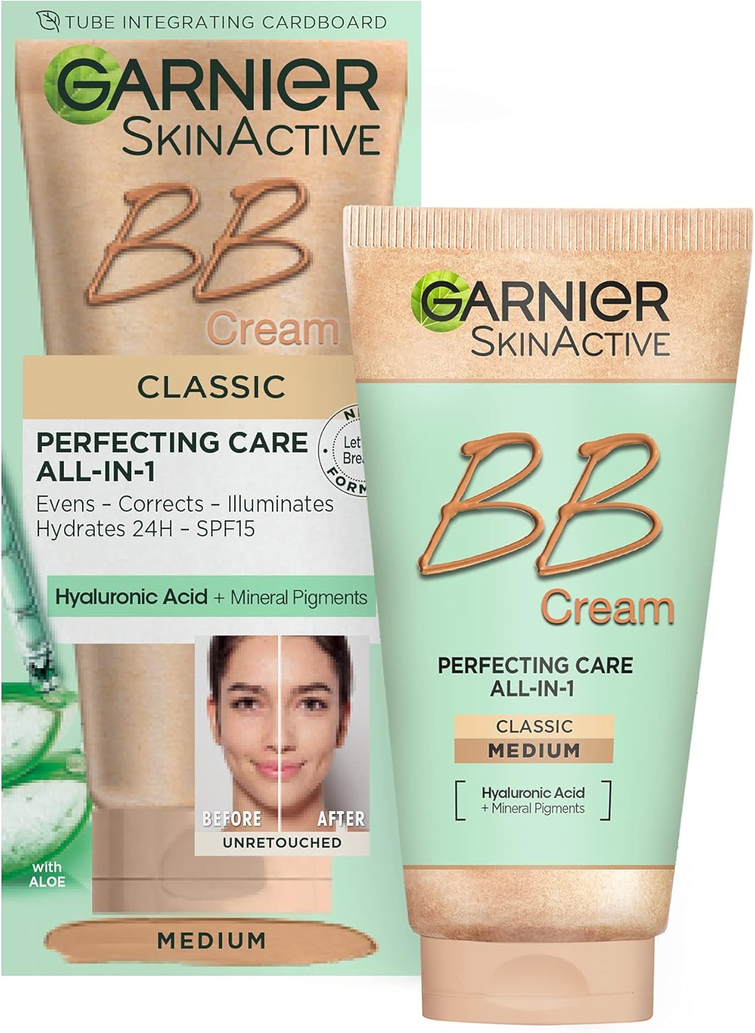 Garnier SkinActive Classic Perfecting All-in-1 BB Cream, Shade Classic Medium, Tinted Moisturiser SPF 15, Brightens and Evens Skin, With Hyaluronic Acid, Aloe & Mineral Pigments, 50 ml , Pack of 1