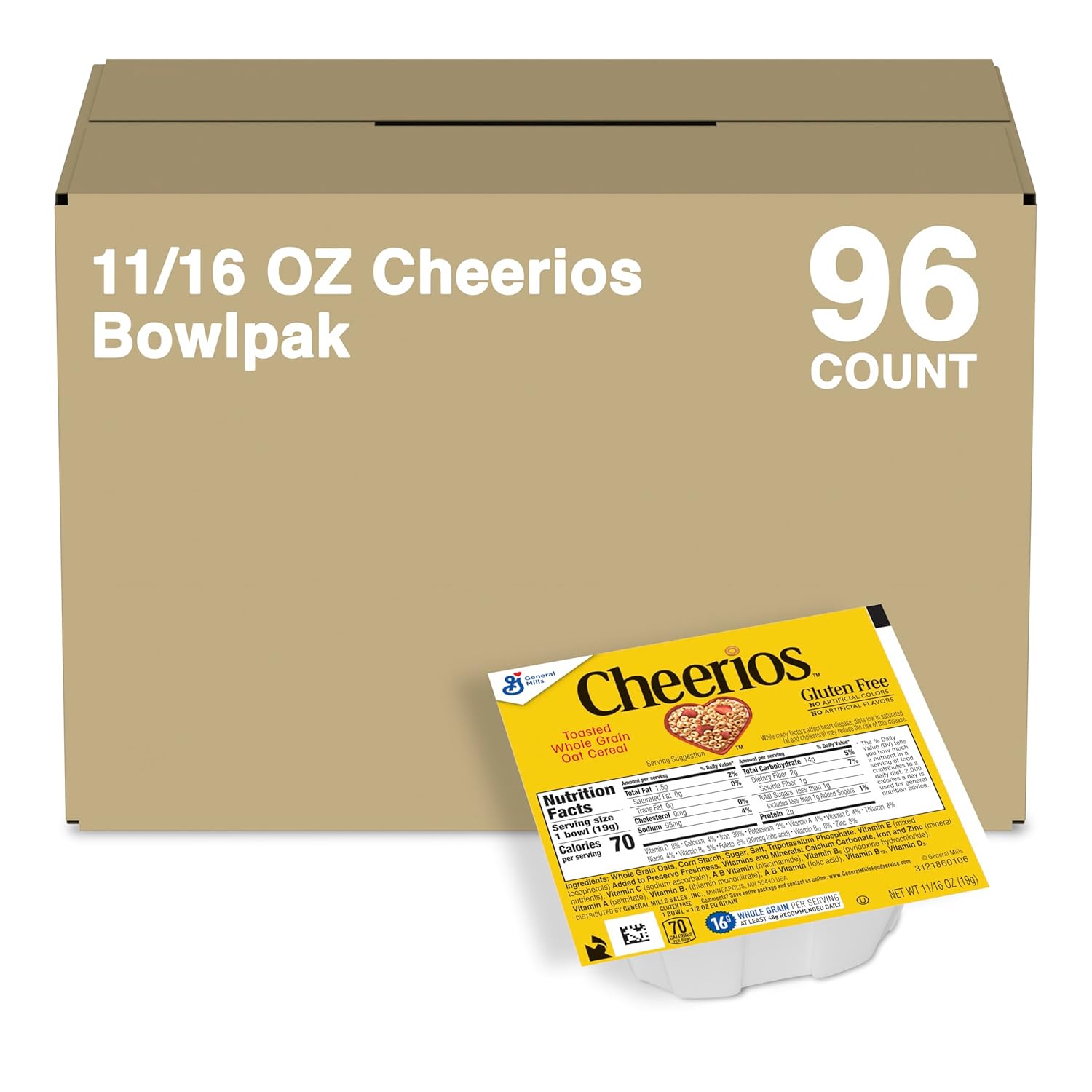 Cheerios Cereal Single Serve Bowl, 0.68 Oz (Pack of 96)