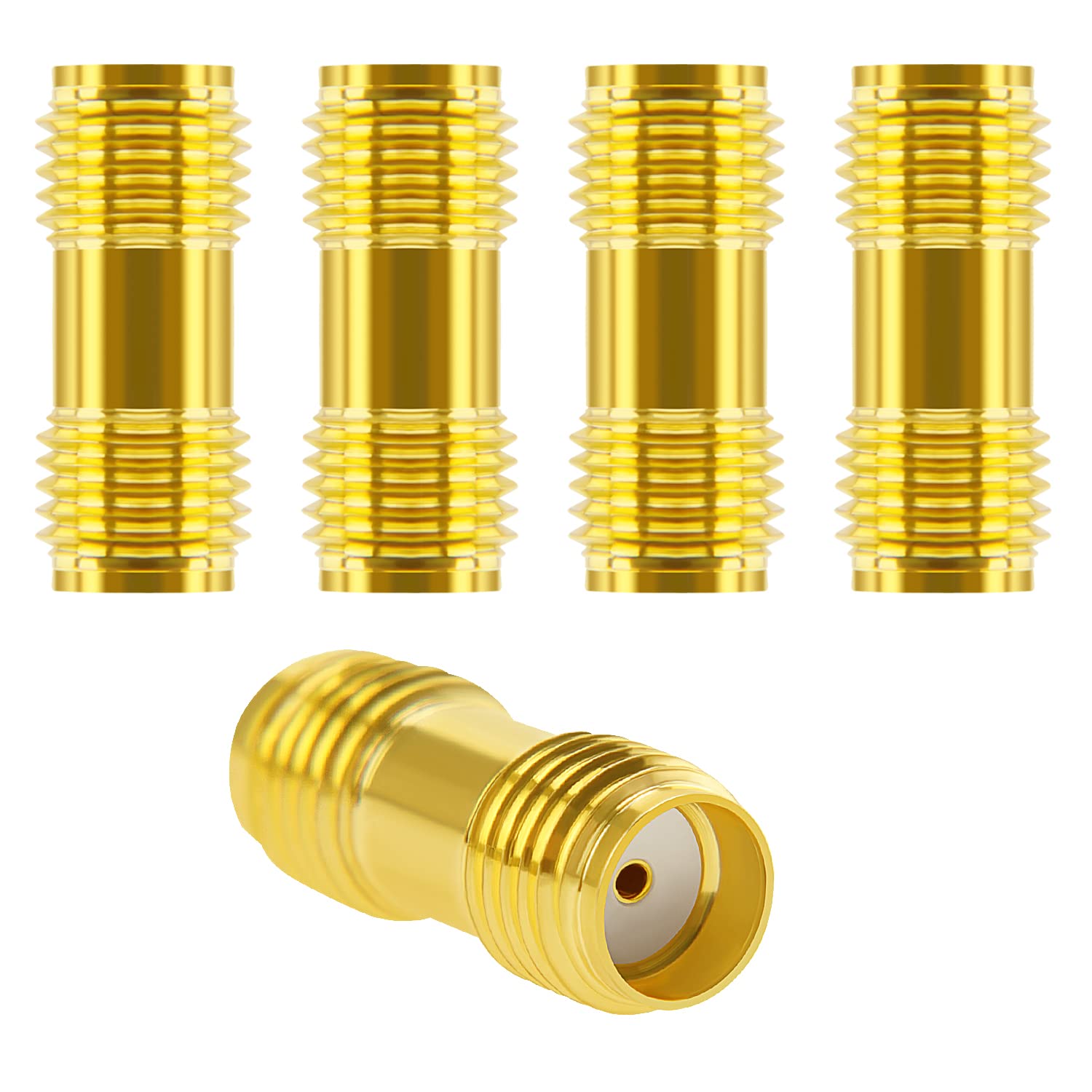 5 PCS SMA Female to SMA Female Connector, KUOQIY RF Coaxial Adapter Connector, for Antenna Radio (Gold Plated)