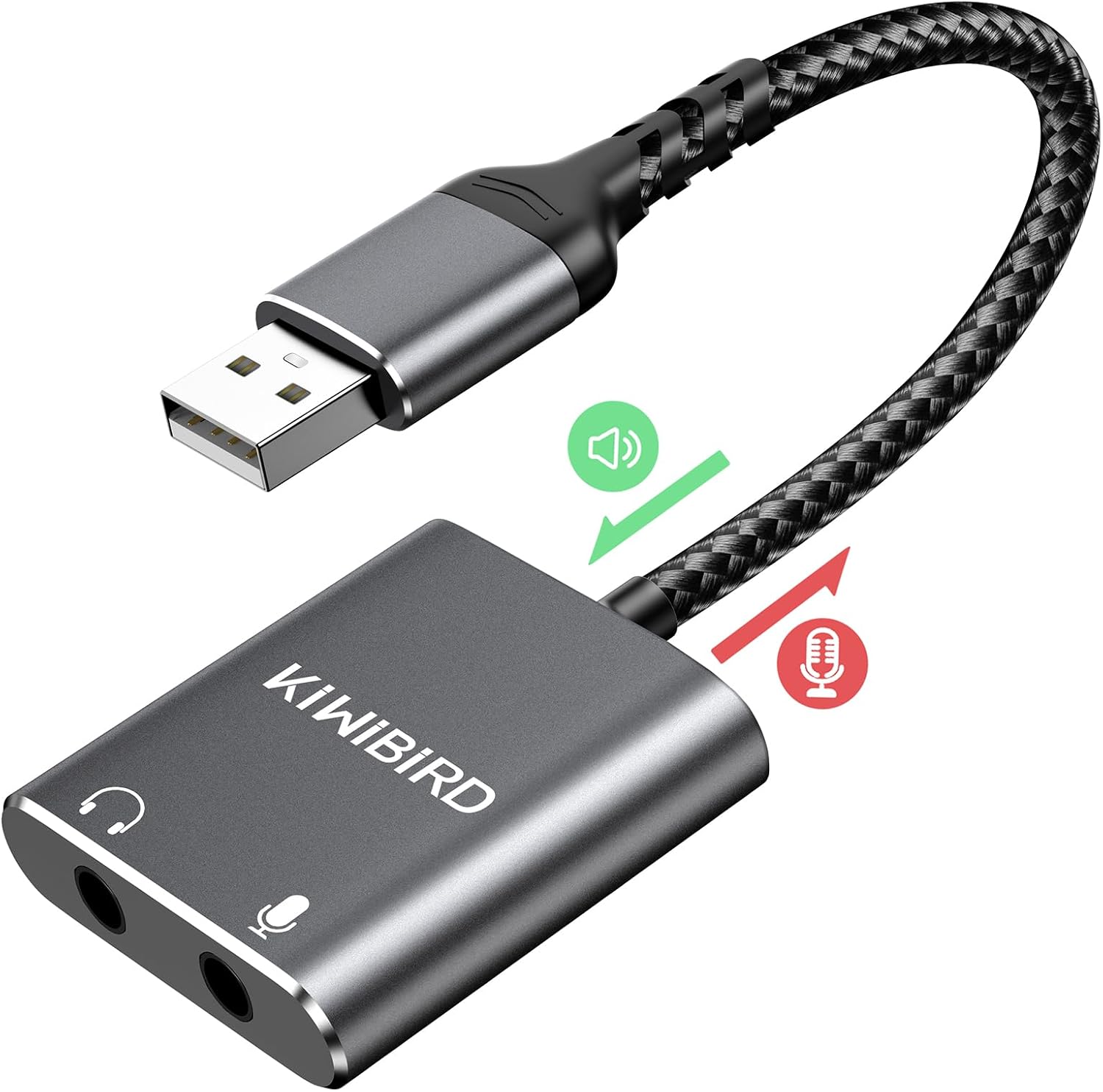 KiWiBiRD External USB Sound Card 3.5mm Jack Audio DAC Stereo Cards Adapter Line in Out Compatible with Headphone Headset Microphone Converter Gaming PC Laptop Mac PS5 PS4 Raspberry Pi Windows Linux