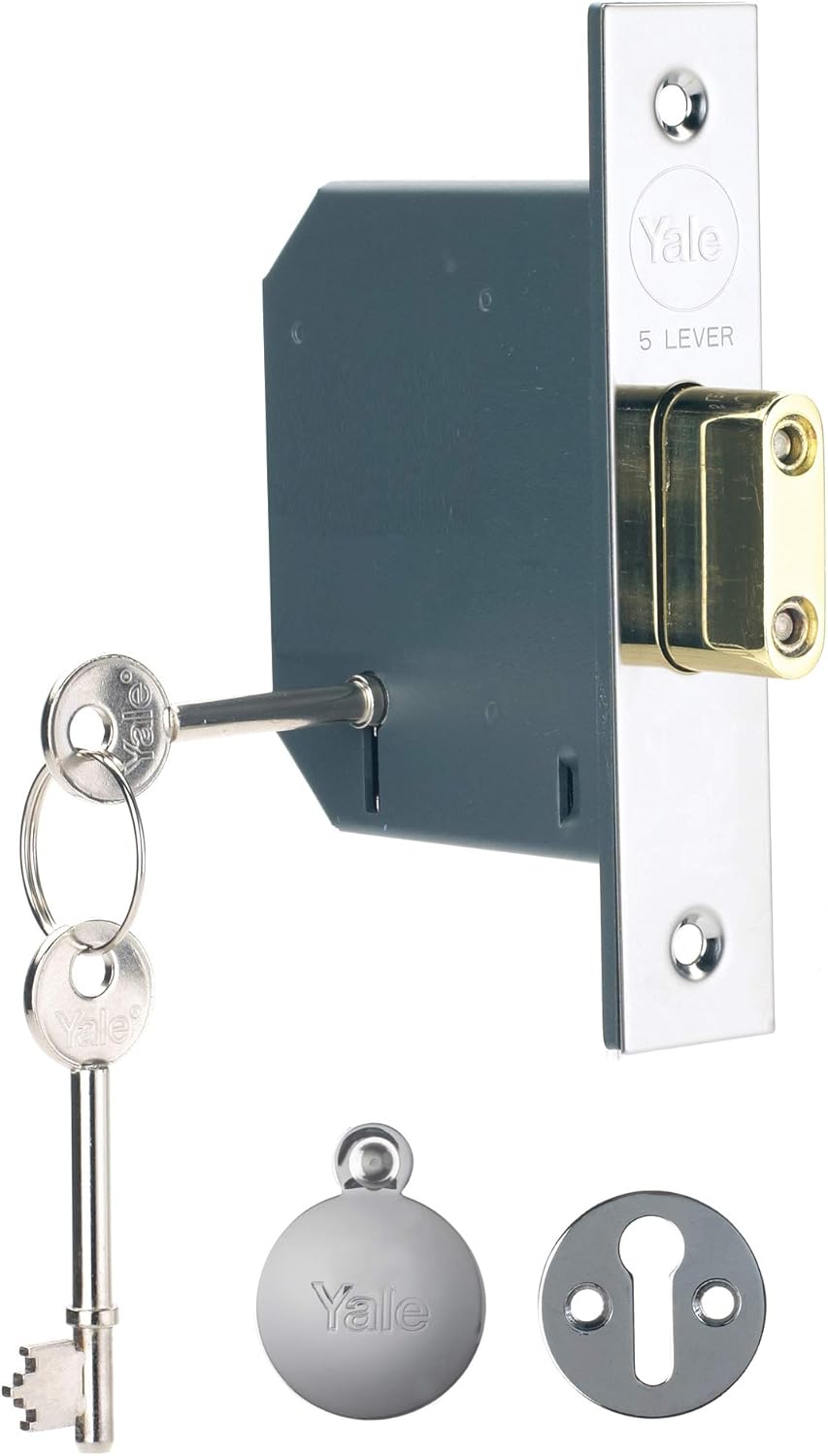 Yale B-M552-CH-65 5 Lever Mortice Deadlock, Boxed, Suitable for External Doors, Polished Chrome, 2.5 Inch/64 mm