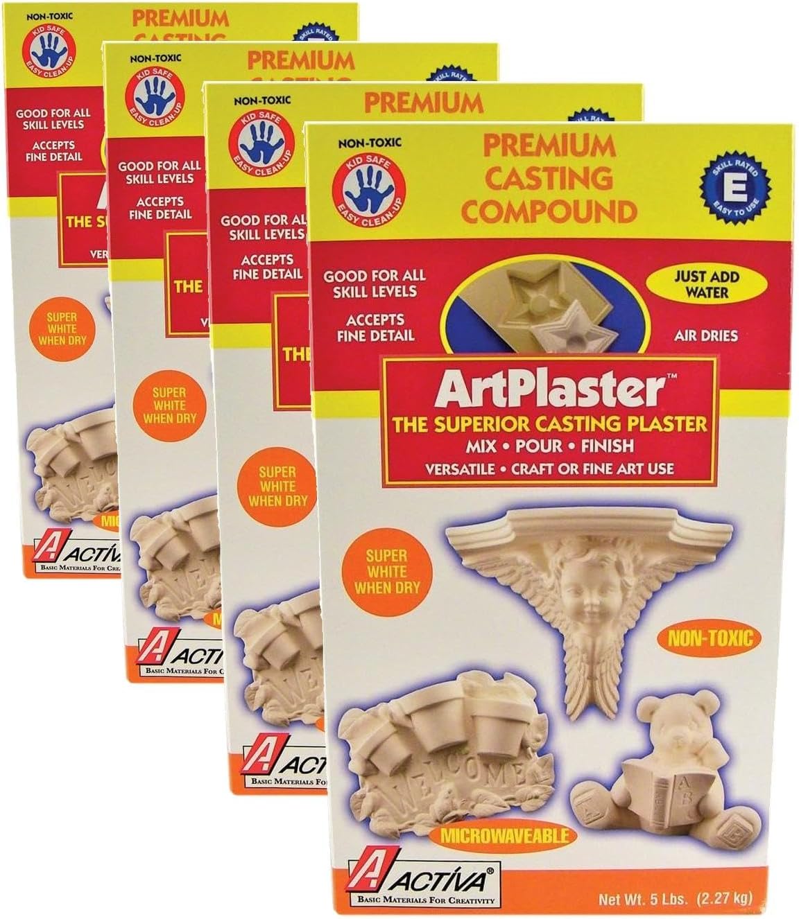 Activa ArtPlaster Premium Plaster-5 pounds Casting Compound, White, Packaging May Vary (Pack of 4)