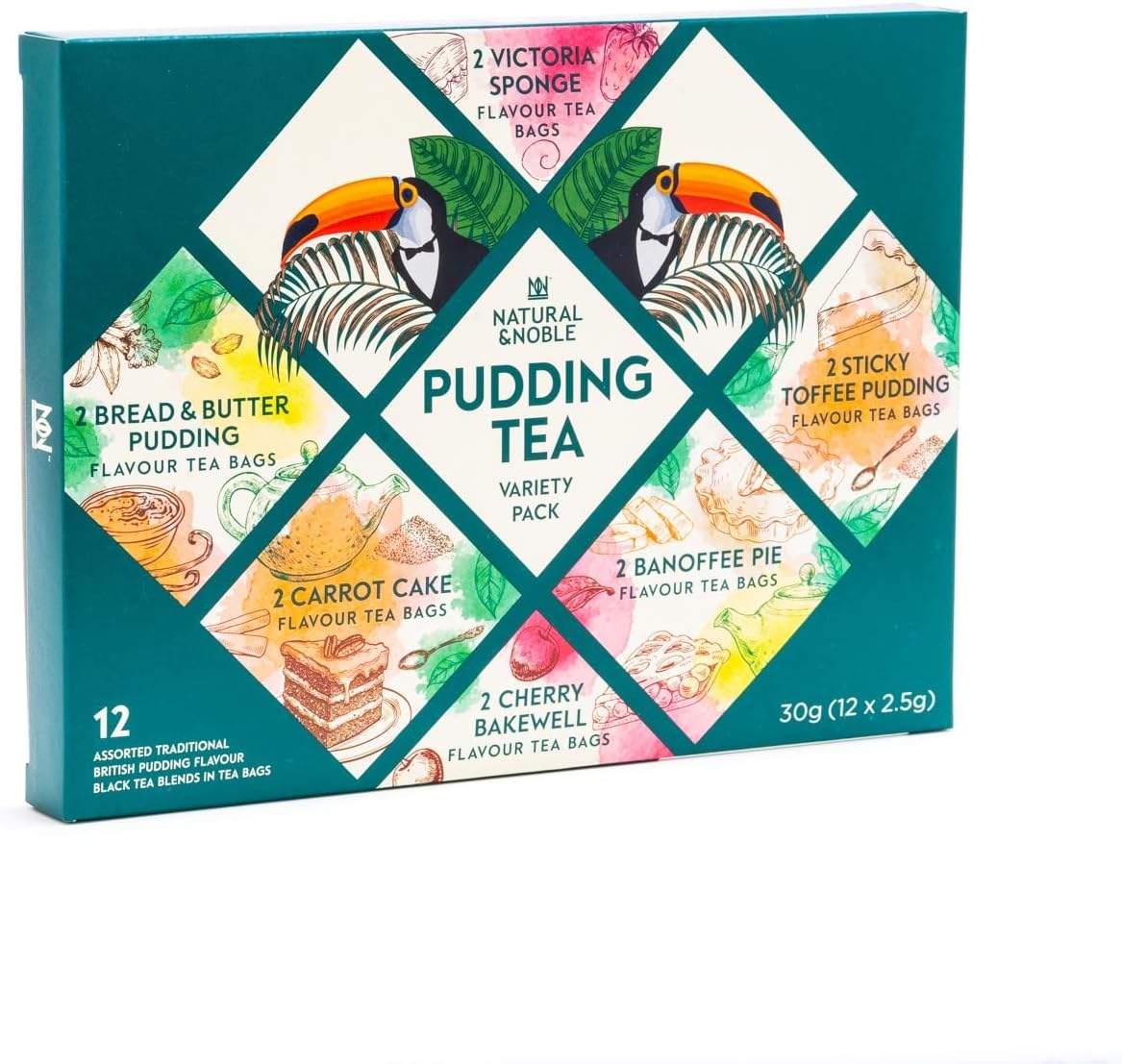 Pudding Flavour Tea Variety Pack | 6 Delicious Flavours (12 bags) including Victoria Sponge Tea, Banoffee Tea, Cherry Bakewell Tea & More | For Tea Lovers.