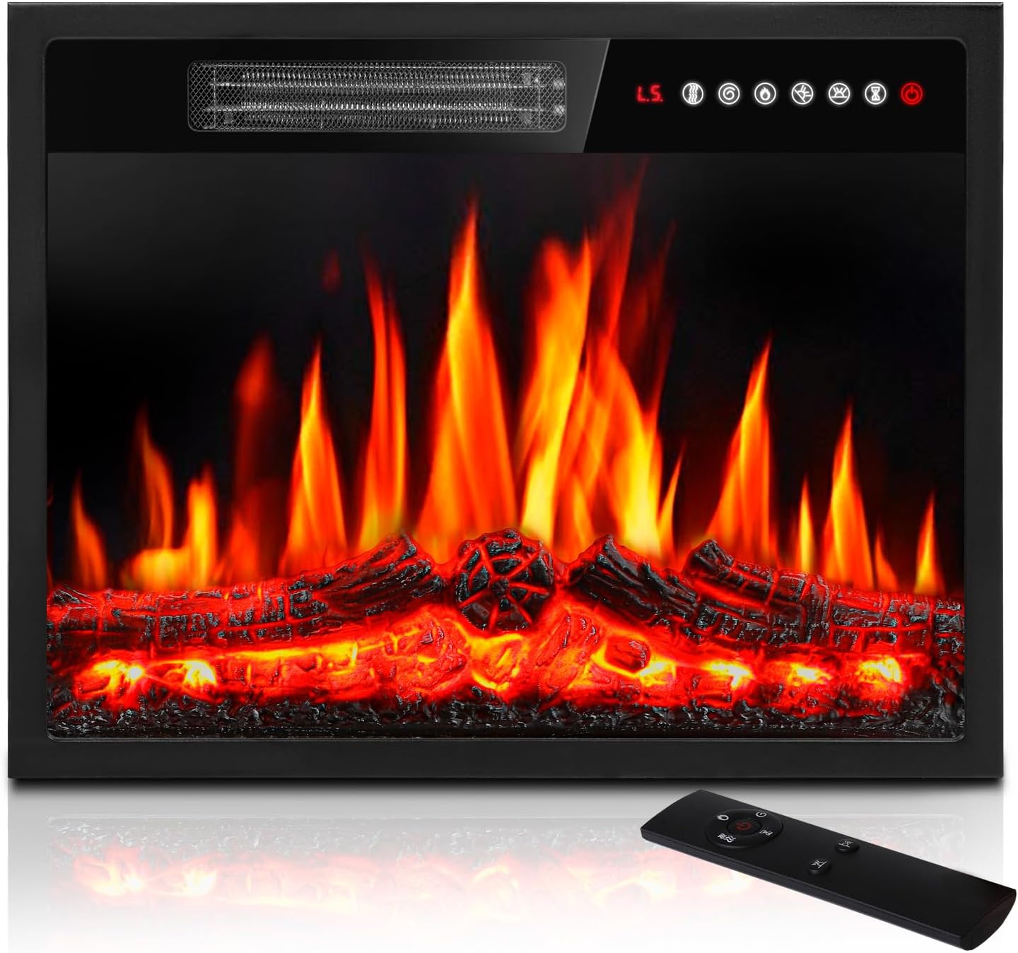 23 inch Electric Fireplace Insert Heater, Recessed Mounted Fireplace with Remote Control & Touch Screen, Adjustable LED Flame Effects, Small Electric Stove for TV Stand, 750/1500W