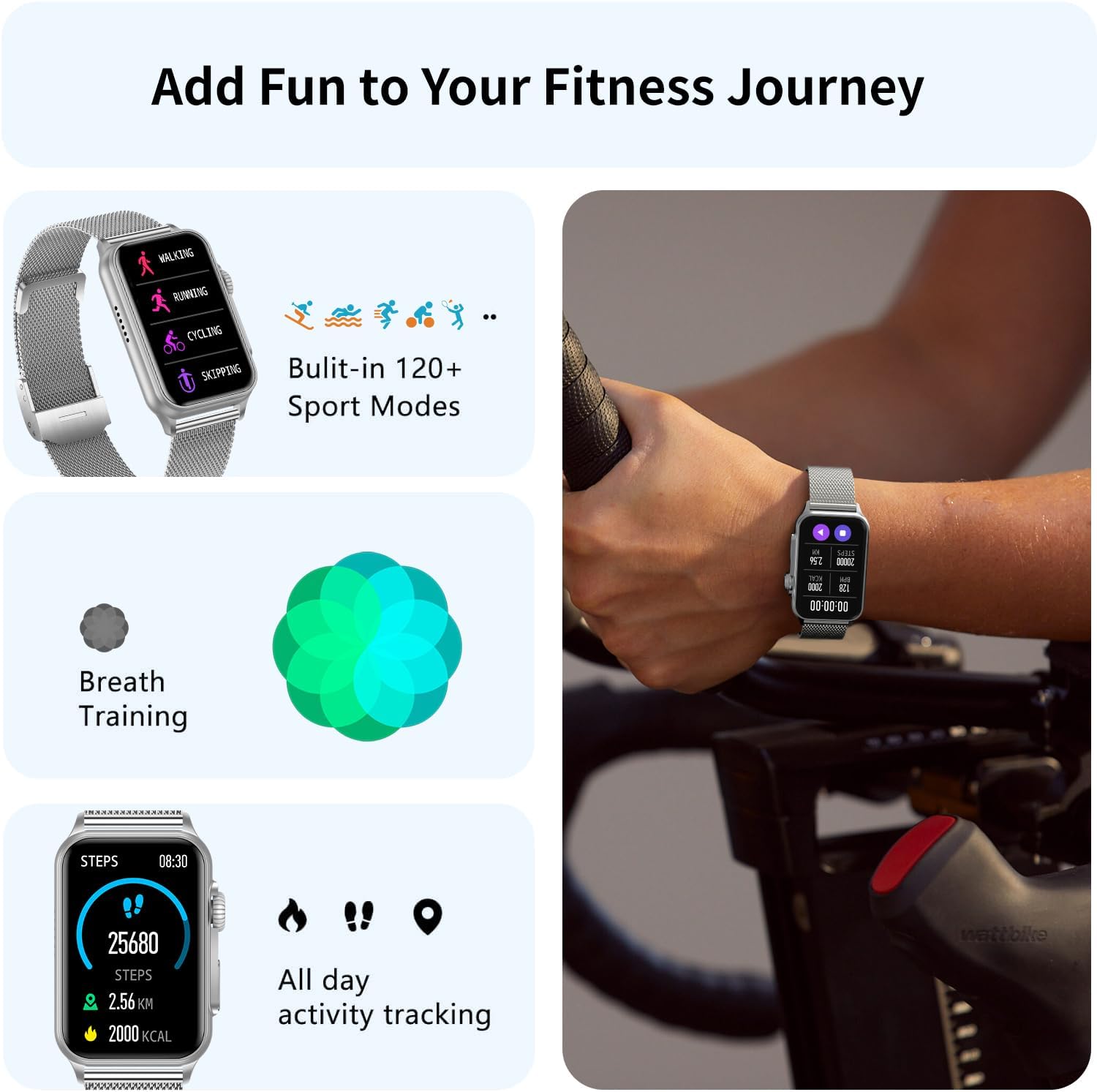 FITVII Nexa Fitness Tracker Answer/Make Calls, Smart Watch with Blood Pressure, Blood Oxygen, 24/7 Heart Rate Monitor, 120+ Sport Mode Activity Tracker with Step Counter, Sleep Tracker for Women Men