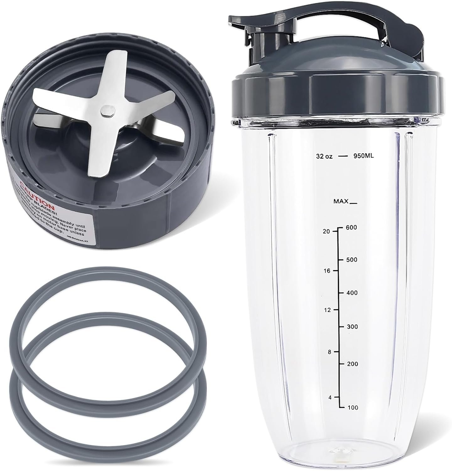 5 Pieces Blender Replacement Parts Extractor Blade and 32oz Cup for NutriBullet 600w & 900w Series, Including 1 Flip-Top to-Go Lid and 2 Rubber Gaskets