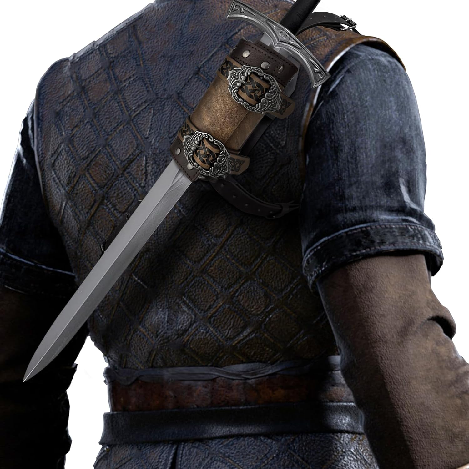 HiiFeuer Medieval Faux Leather Back Sword Frog, Vintage Adjustable Sword Holster, Middle Ages Back Sword Sheath Holster