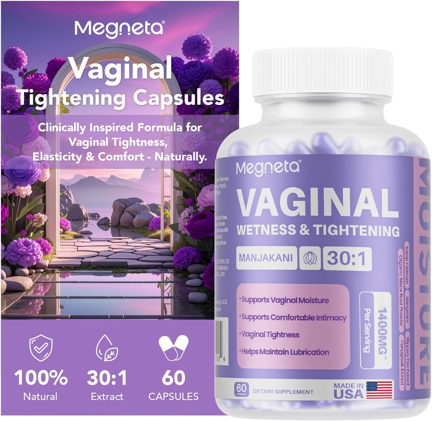 Vaginal Tightening, Moisture Support, 60 Vegan Capsules