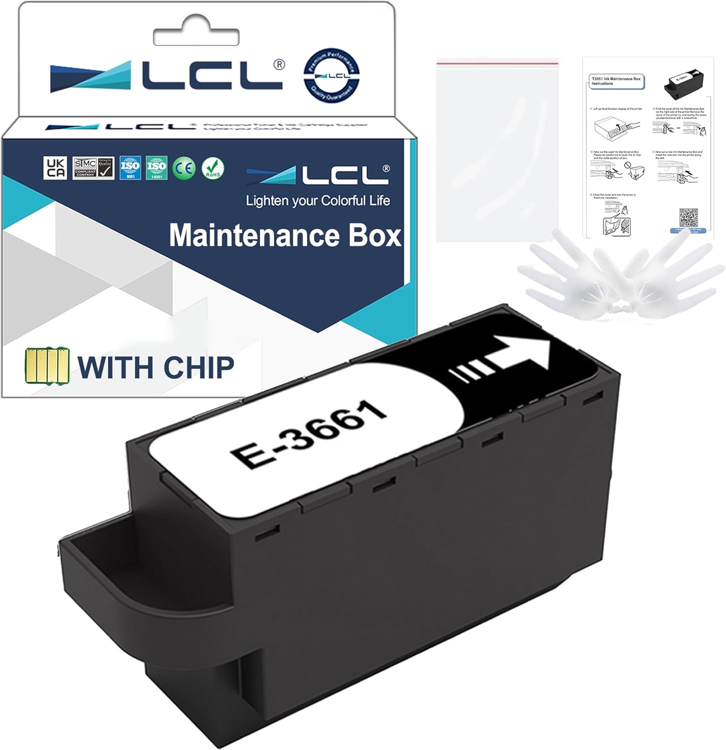 LCL T3661 C13T366100 Ink Maintenance Box Replacement for Epson XP-8500 XP-8505 XP-8600 XP‑8605 XP-8700 XP-6000 XP-6001 XP-6005 XP-6100 XP-6105 XP-15000 XP-15010 XP-15080 XP-970 (1-Pack)