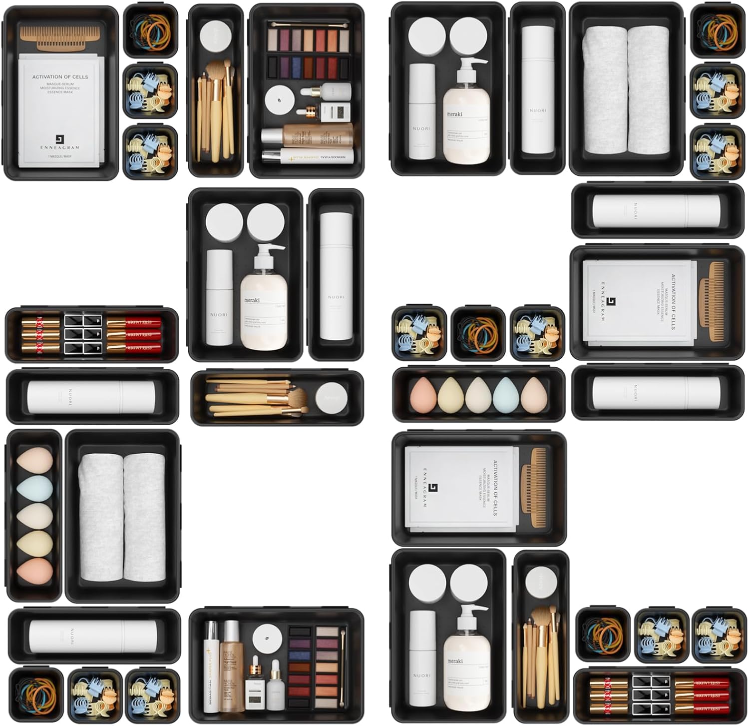 A-LuGei 【𝟮𝟮𝗣𝗖𝗦】 Plastic Black Desk Drawer Organizer, Bathroom Organizers and Storage, Makeup Organizer, Organization and Storage Bin Container for Vanity Office Utensils Tool Pantry Cosmetic