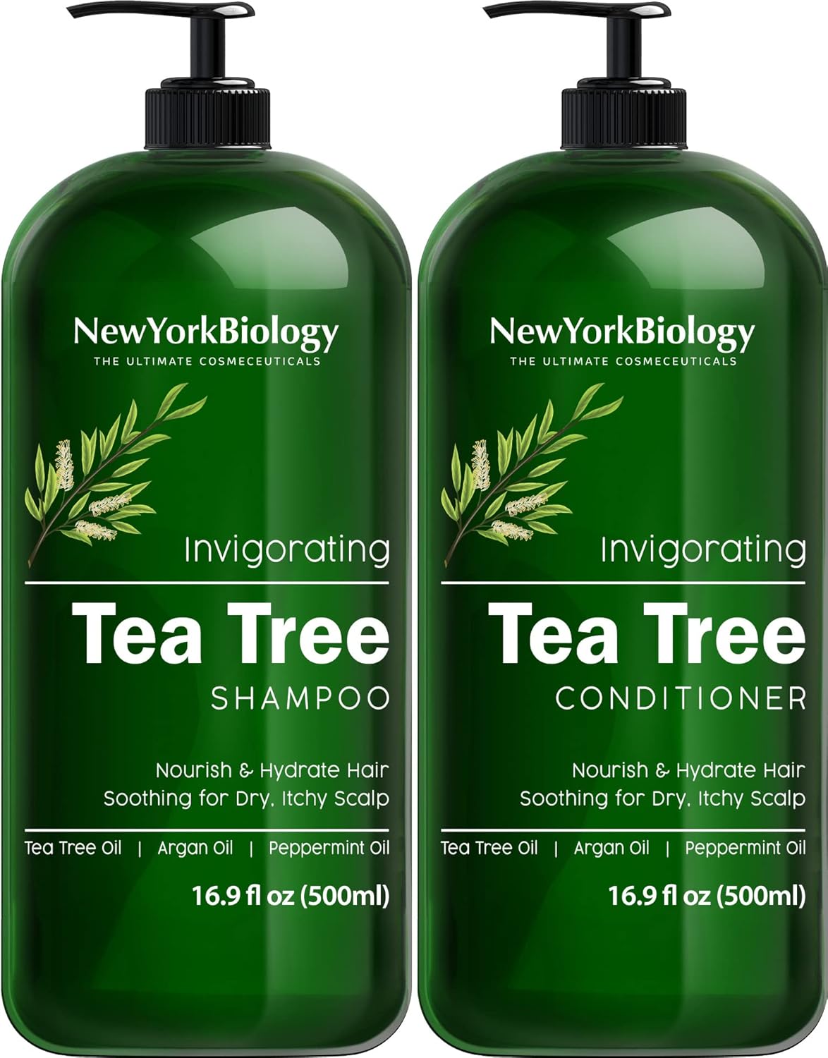New York Biology Tea Tree Shampoo and Conditioner Set – Deep Cleanser – Relief for Dandruff and Dry Itchy Scalp – Therapeutic Grade - Helps Promote Hair Growth – 500 ml