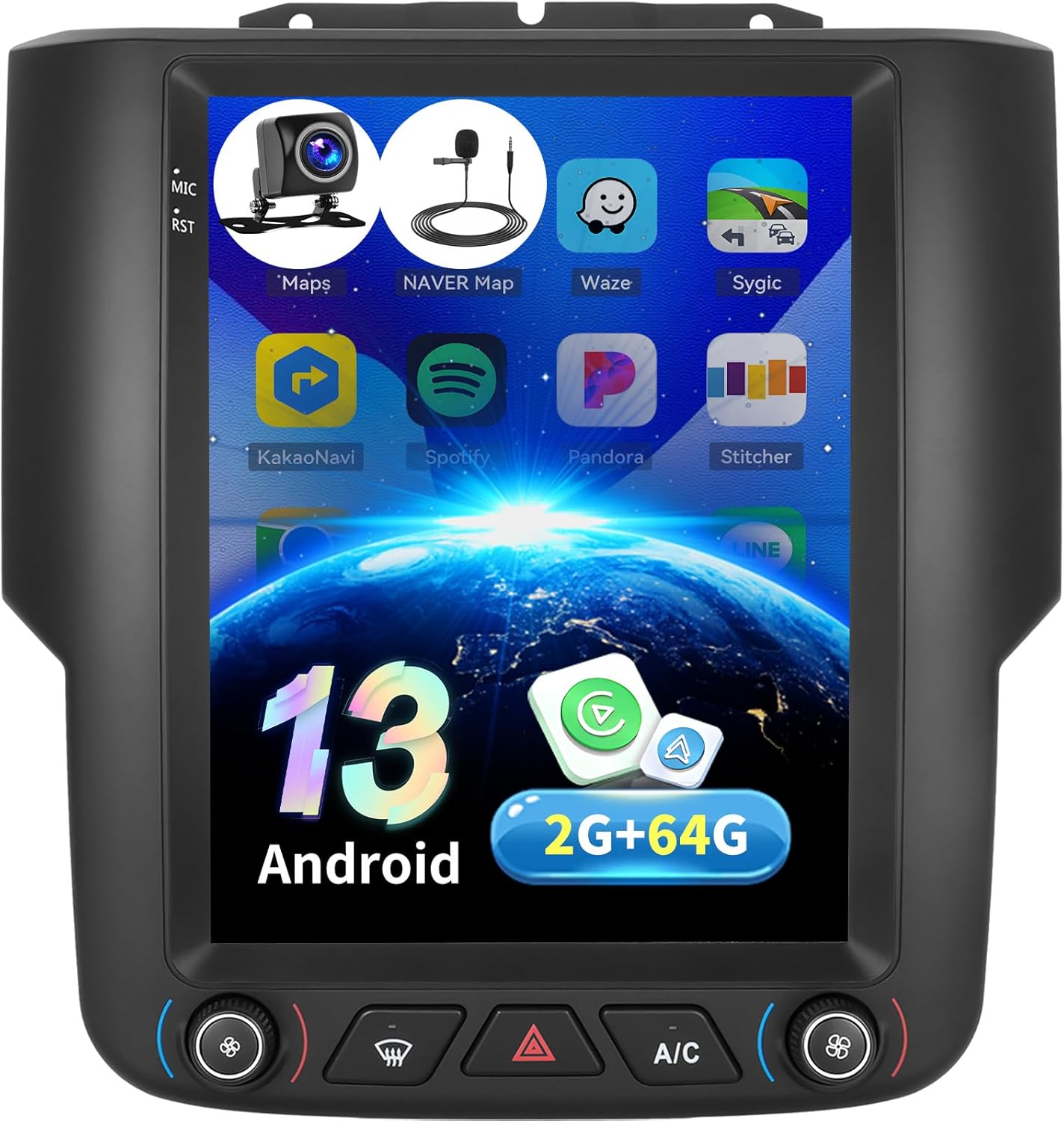 2G+64G Android 13 Car Stereo for Dodge RAM 1500 2500 3500 2013-2018(for Auto AC) with Wireless Carplay Android Auto,9.7" Touch Screen Car Radio with GPS/WiFi,Bluetooth,FM/RDS+AHD Backup Camera
