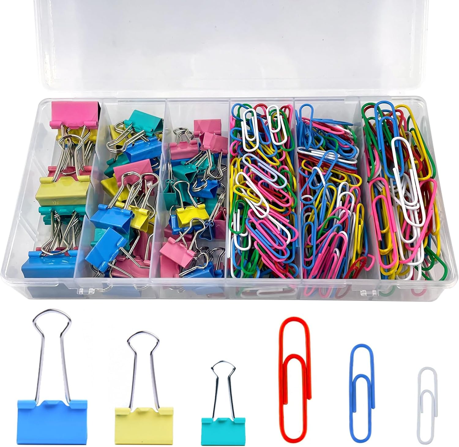 320PCS Paper Clips Binder Clips,Colored Paperclips and BinderClips Assorted Sizes(S/M/L),Colored Office Clips Set,Paper Clamps,Colorful Binder Clips for Office School Supplies Document Organizing