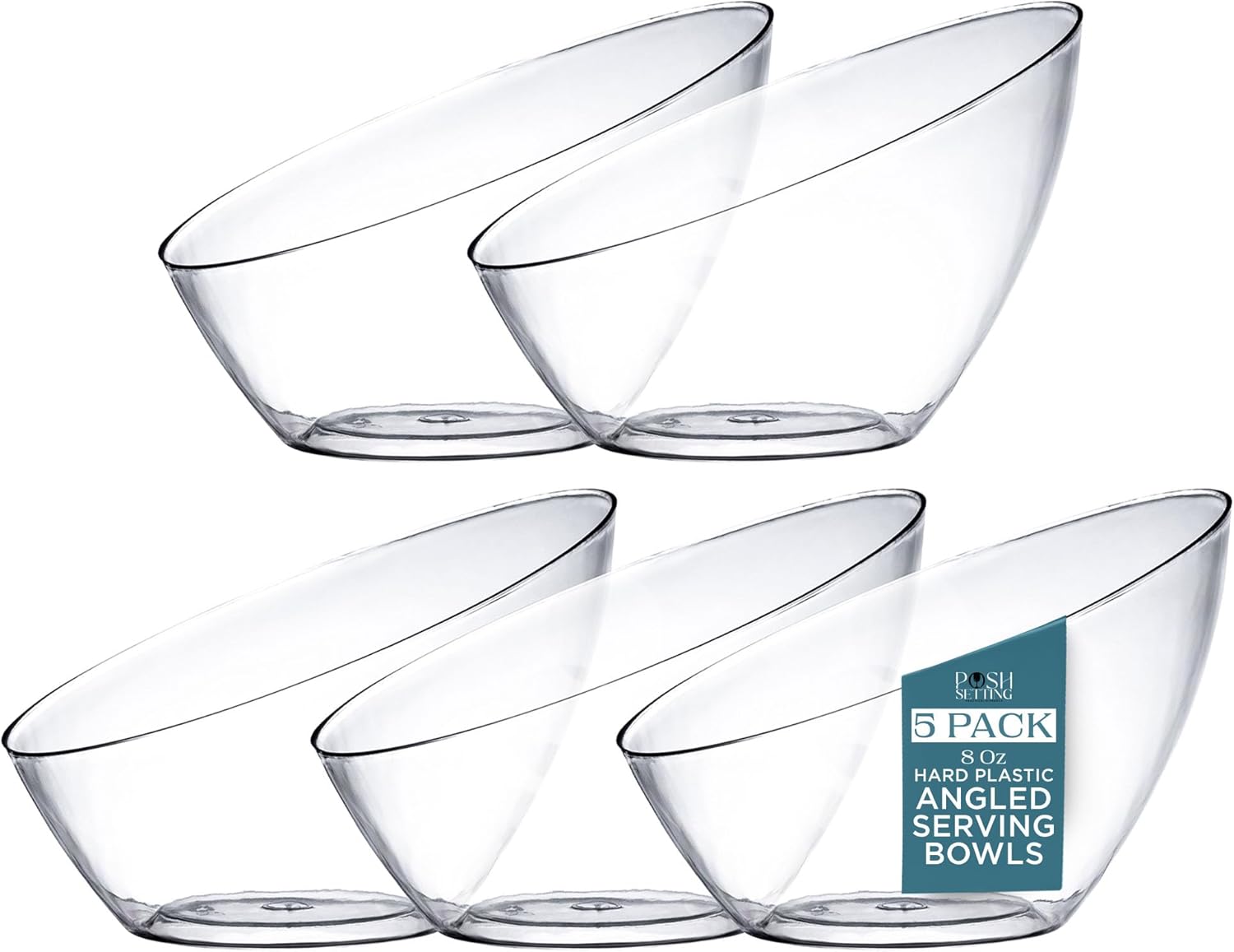 Posh Setting - Clear Plastic Serving Bowls for Party Angled Bowls Disposable Chip Bowls Candy Bowls for Party Table Salad and Fruit Bowls for Party Wedding Serving Bowls-Clear, 8 OZ, 5 Pack
