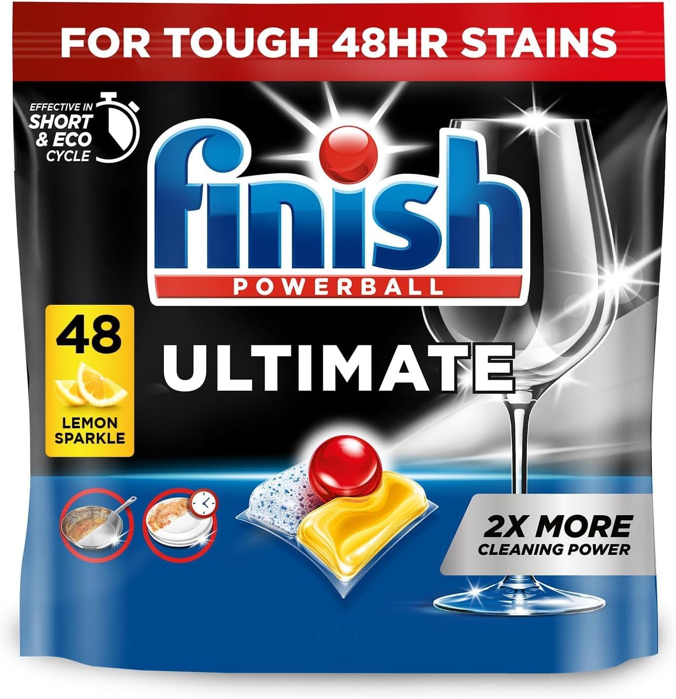 Finish Dishwasher Tablet, Ultimate, 48 Tablets, Lemon Sparkle, Clean & Shine Detergent Tabs, Tough on Grease Stains, Effective for Short Eco Cycle