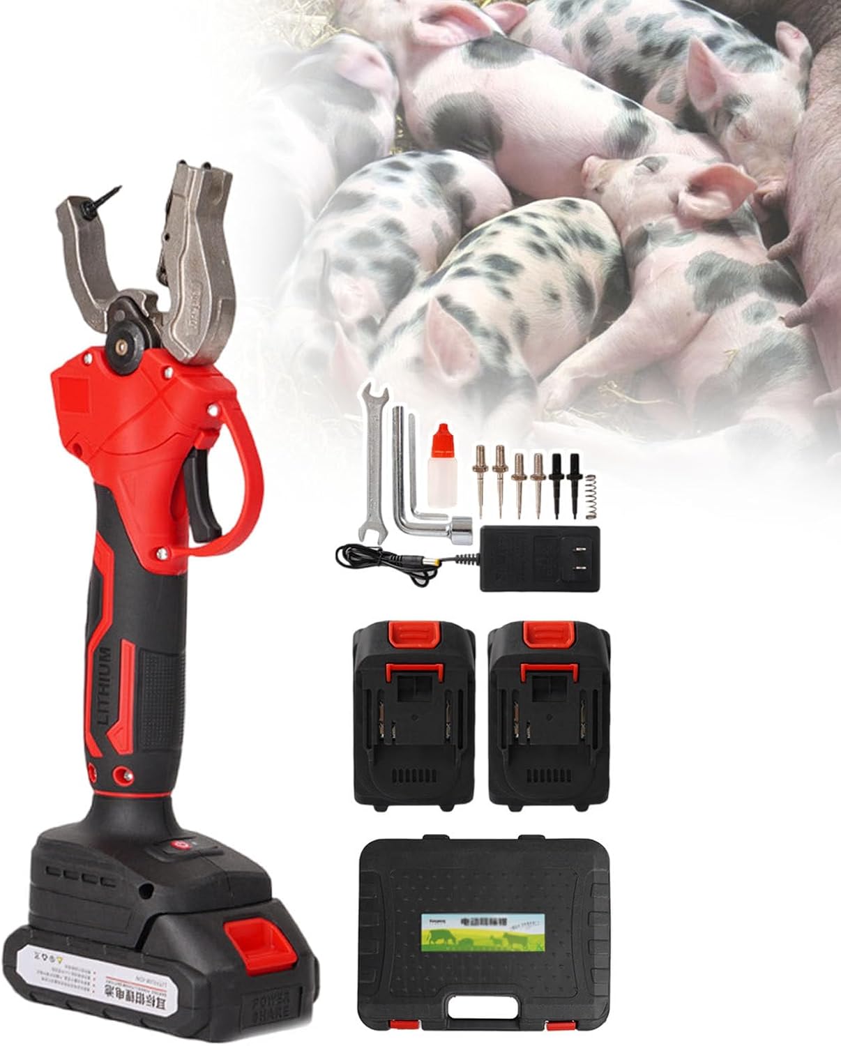 Electric Livestock Tagging Tool,Farm Animal Ear Tagger,For Cattle,Pigs,Sheep,Plastic & Stainless Steel Material,Easy To Use & Reduces Animal Pain,With 3pcs Spare Needles,Mix