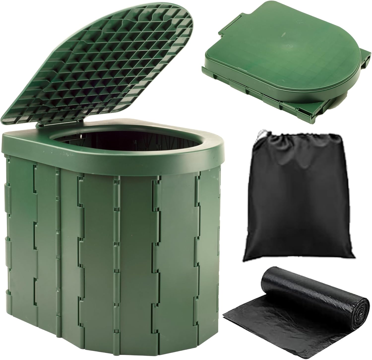 KINSPORY Camping Toilet, Portable Toilet for Adults & Kids, Foldable Potty & Outdoor Emergency Sanitation Products, Trash Can, Stool for Car Truck Camping Travel Hiking Fishing Long Trips