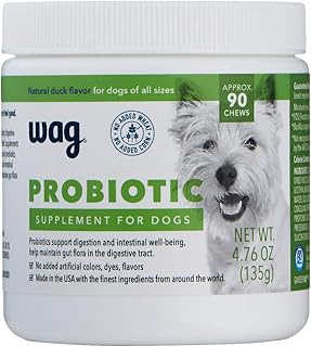 Amazon Brand - Wag Probiotic Supplement Chews for Dogs, Natural Duck Flavor, 90 count
