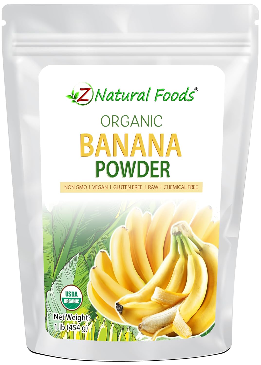 Z Natural Foods Organic Banana Powder, Fiber Supplement for Glowing Skin and Enhanced Immunity, Great in Juice, Smoothies, and Recipes, Non-GMO, Vegan, Gluten-Free, Kosher, 1 lb.