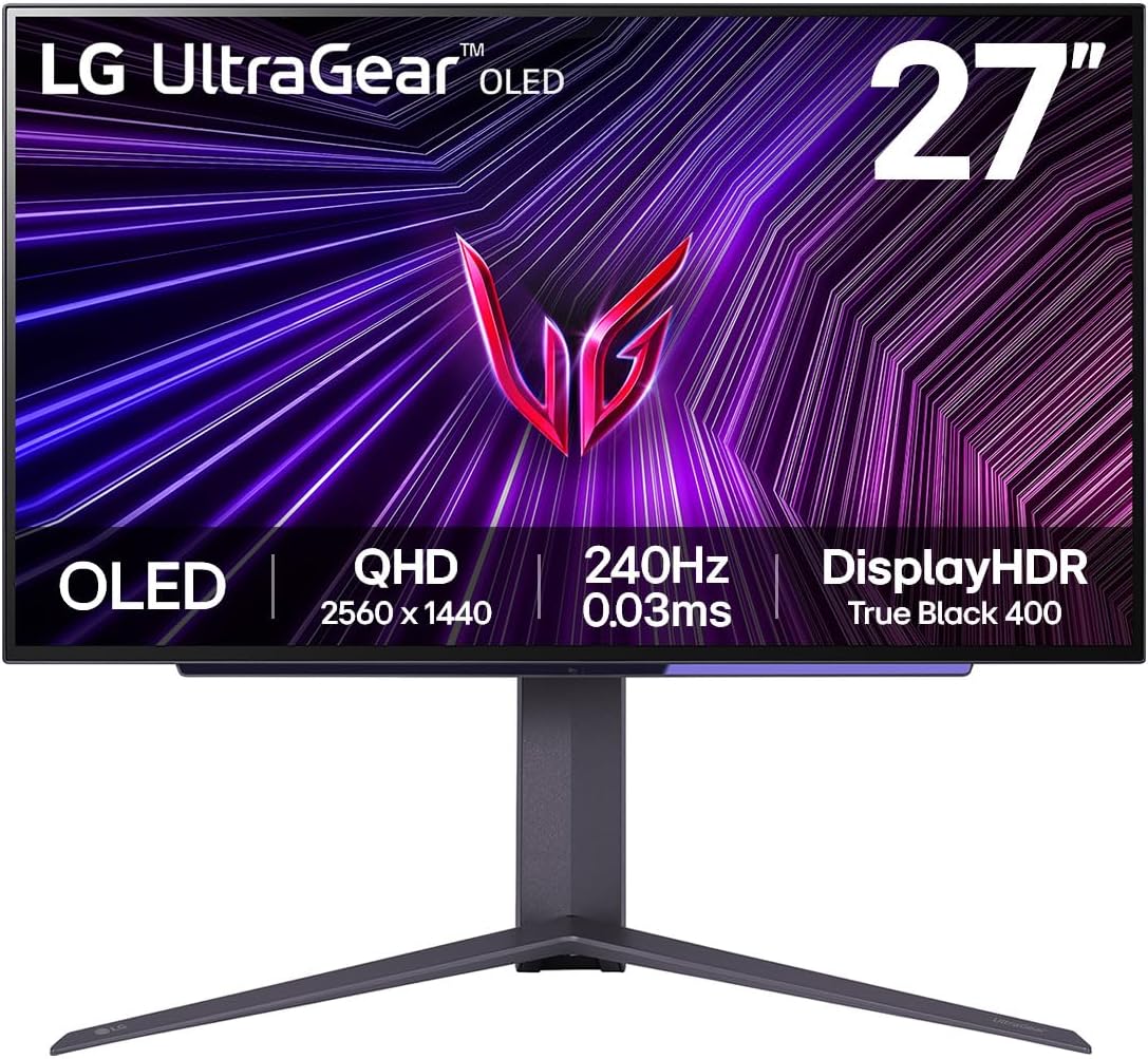 LG UltraGear OLED Gaming Monitor 27GS95QE, 27 inch, 1440p, 240Hz, 0.03ms Response Time, HDR 10, NVIDIA G-Sync compatible & AMD FreeSync, RGB LED lighting, DisplayPort, HDMI Black