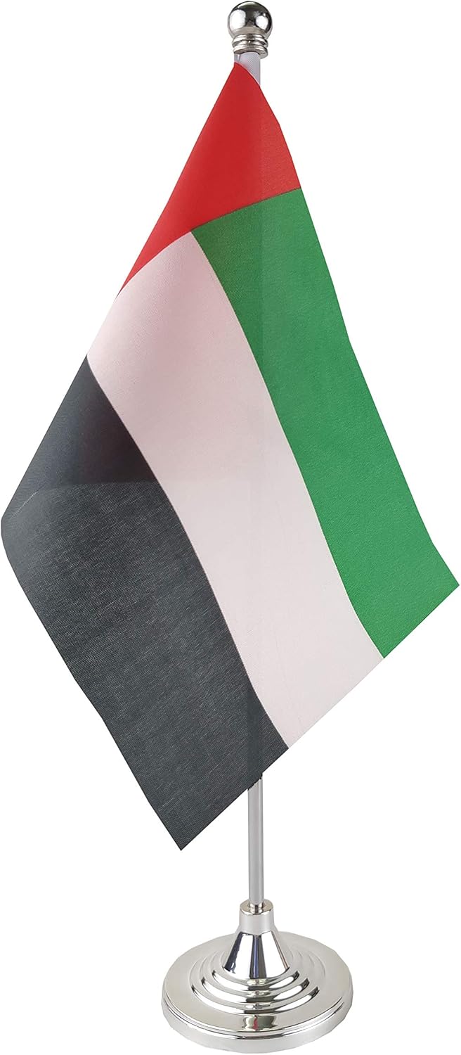 GentleGirl.USA United Arab Emirates Table Flag, Stick Small Mini UAE Flag Office Table Flag on Stand with Stand Base, International Festival Decoration,UAE Theme Party Decoration,Home Desk Decoration