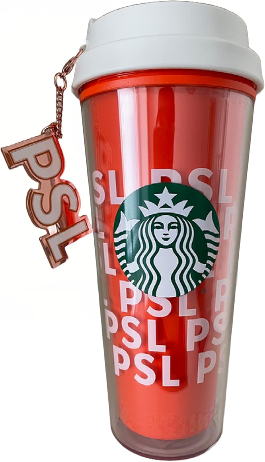 STARBUCKS PSL Pumpkin Spice Latte Tumbler with Lid, Handle and Charm 16 fl oz