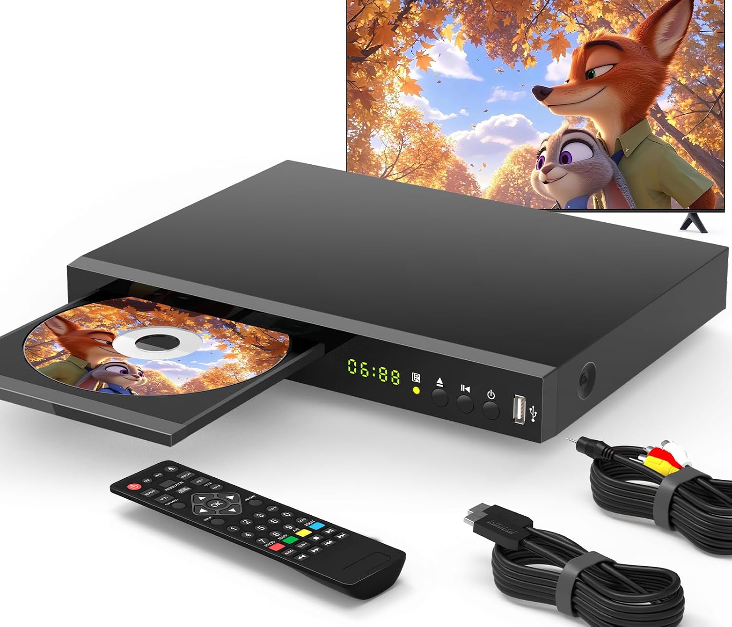 Blu Ray DVD Player Dolby Digital TrueHD/DTS and 1080P Full HD, Play DVD Region 1 and Region A Blu-Rays, Support Max 128G USB Flash Drive + HDMI/AV/Coaxial Output + Built-in PAL/NTSC with HDMI/AV Cable