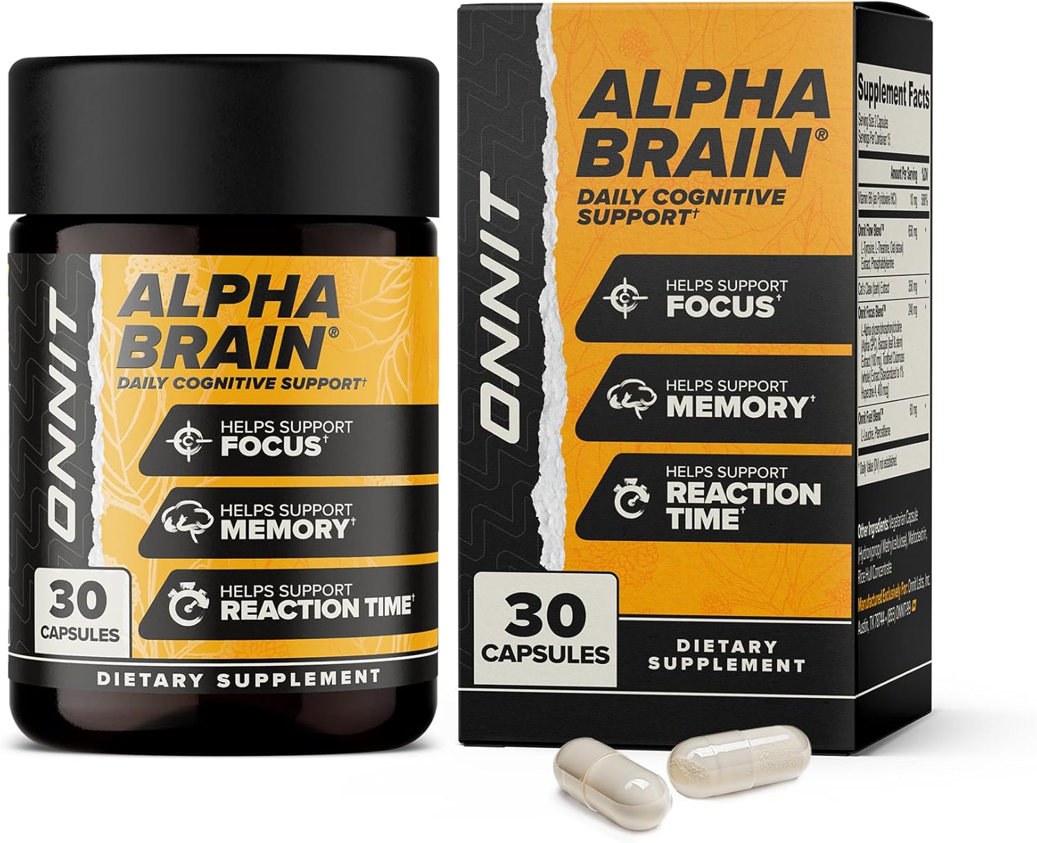 ONNIT Alpha Brain Nootropic Brain Supplement for Men & Women | Memory, Mental Clarity & Cognitive Improvement | Focus Capsules with L-Theanine, Vitamin B6 & Phosphatidylserine (30 Count)