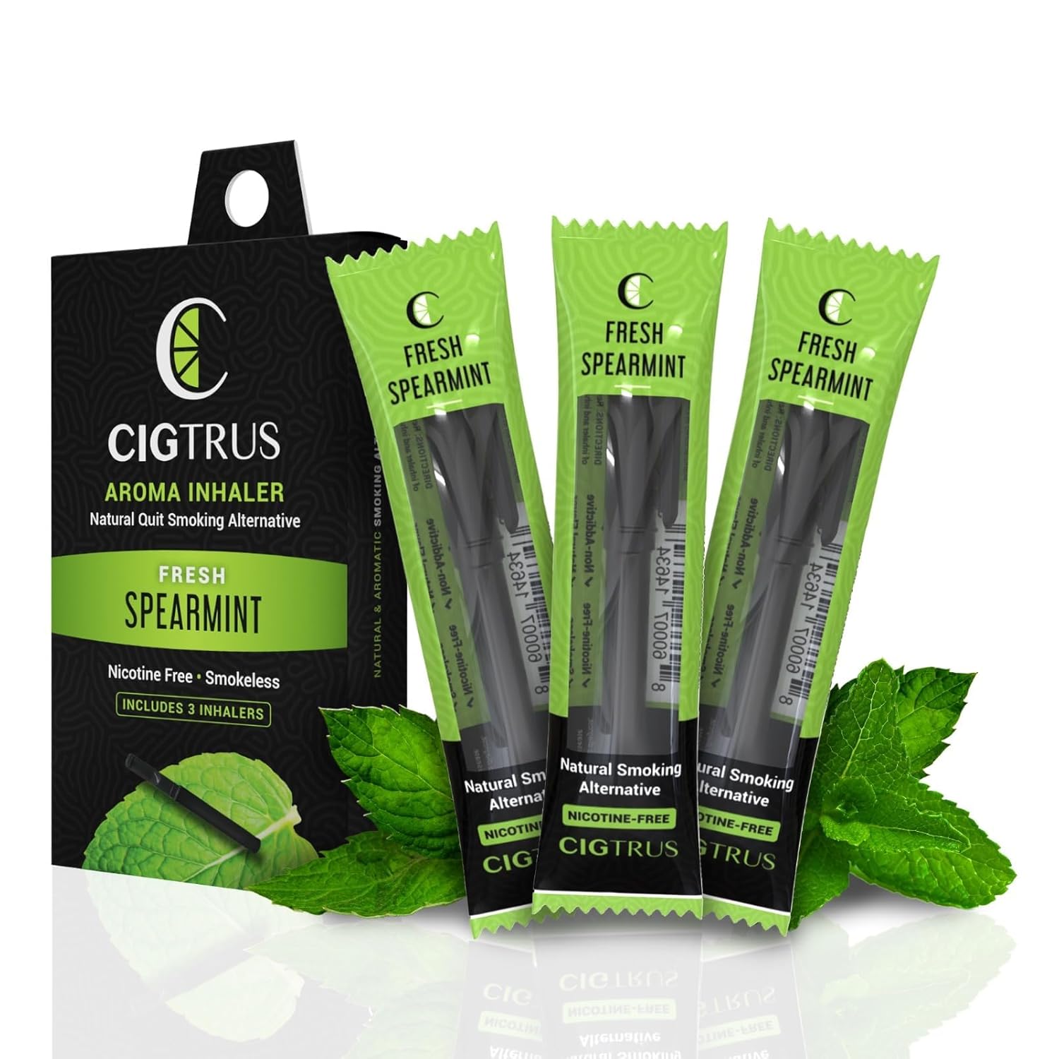 Cigtrus Natural Nicotine-Free, Tobacco-Free Smoking Alternative, Non-Electric Craving Relief, Quit Smoking Aid with Cigtrus (Fresh Spearmint) - 3 Piece