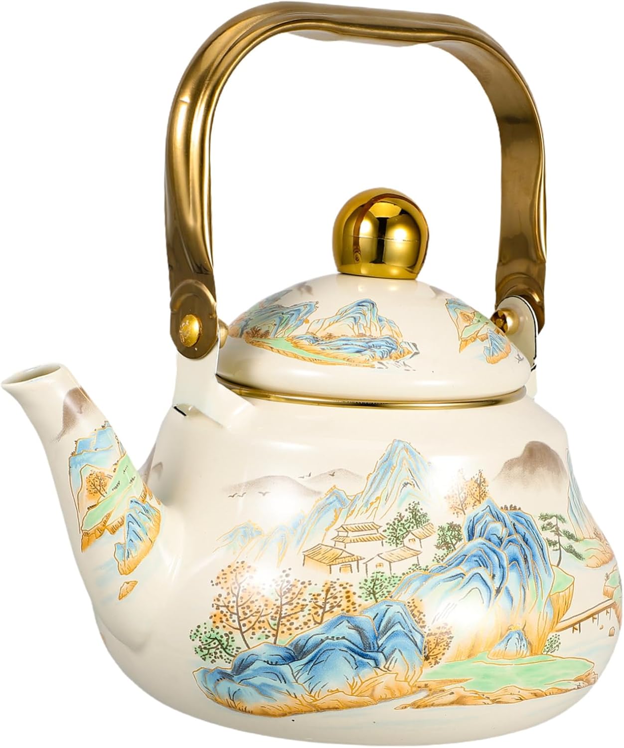 ABOOFAN Retro Vintage Enamel Teapot Stovetop Safe Kettle for for Tea Brewing and Boiling Water Charming Kitchen Decor for Housewarming and Holidays