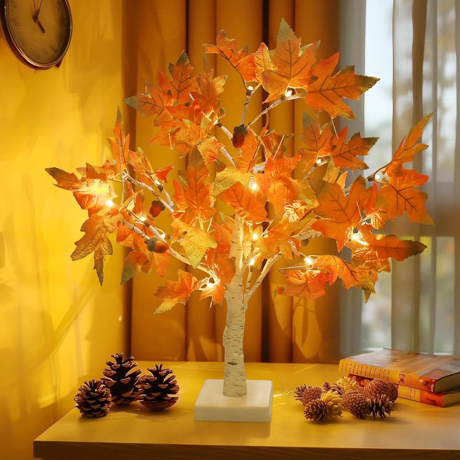 Luditek Fall Decorations Maple Fall Light Up Tree w/ 24 Led 22-Inch White Tree Battery Operated for Halloween Decor Thanksgiving Wedding Party for Home Indoor Outdoor Table Bedroom