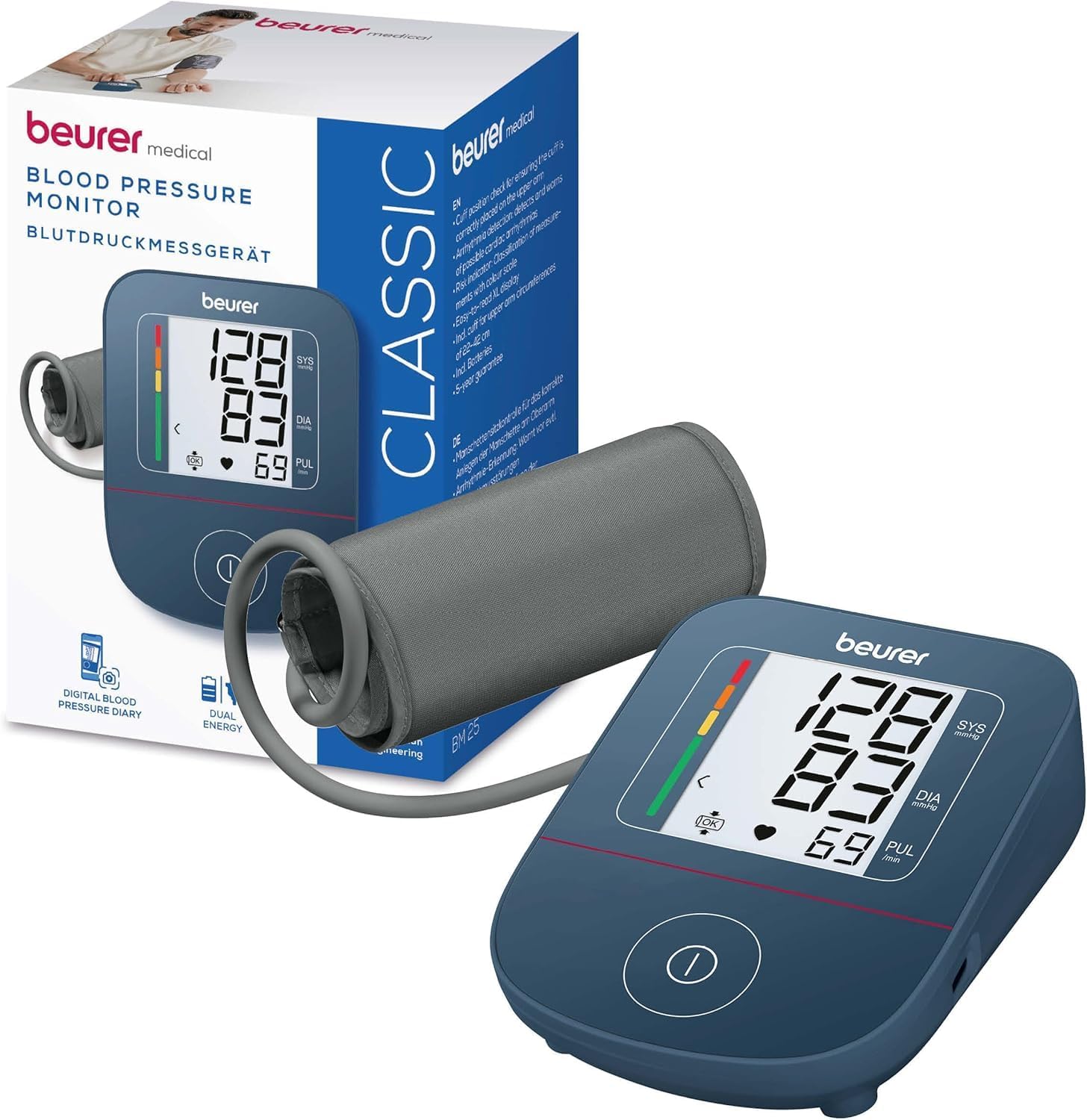 Beurer BM 25 Upper Arm Blood Pressure Monitor, simple one-button operation, accurate measurement, arrhythmia detection, with USB-C port, cuff for 22-42 cm, data transfer to Apple Health and co.