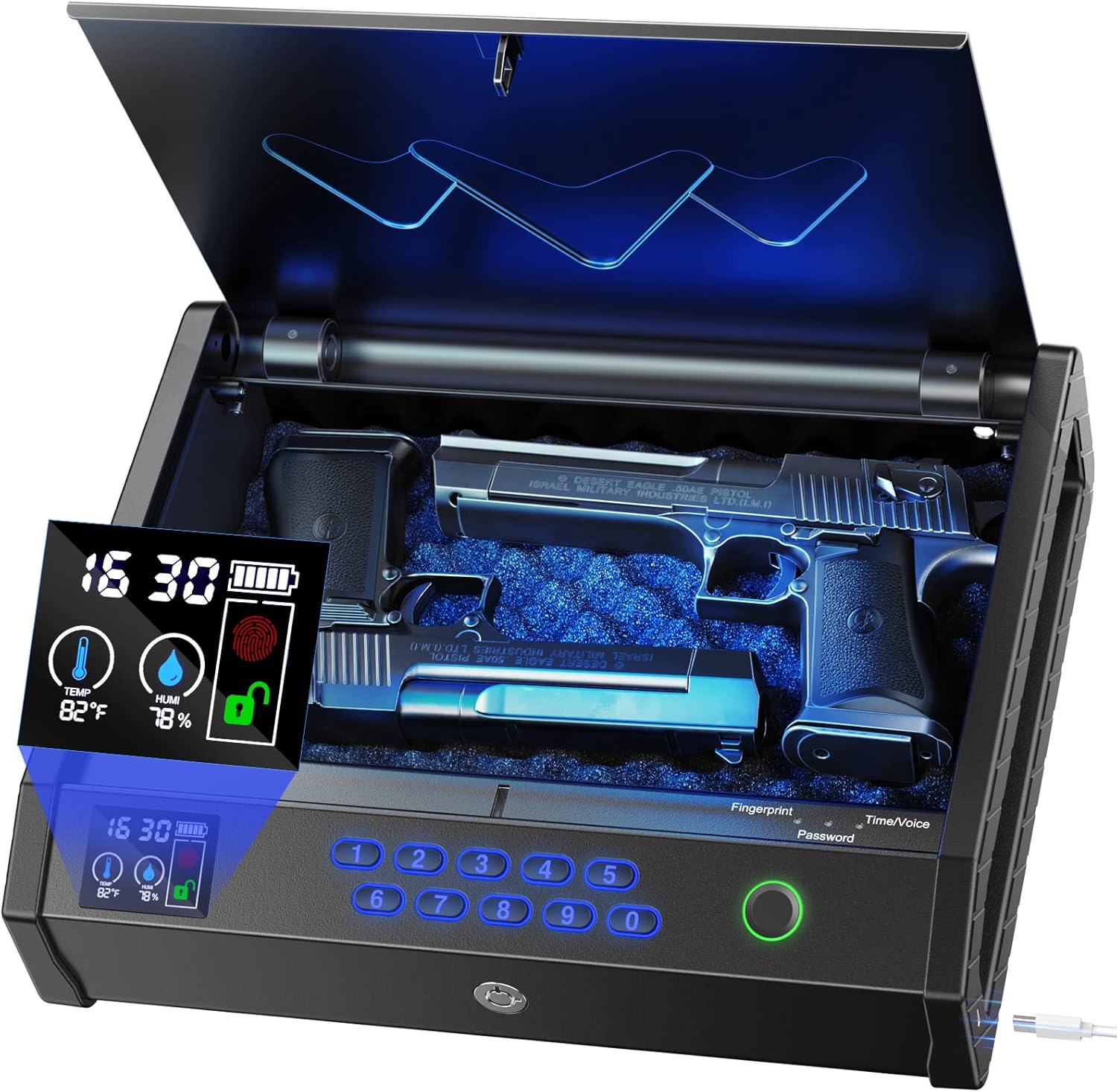 Gun Safe, Biometric Gun Safes for Pistols with LCD Display of Temperature Humidity, Fingerprint Quick Access Pistol Safe Solid Handgun Safe