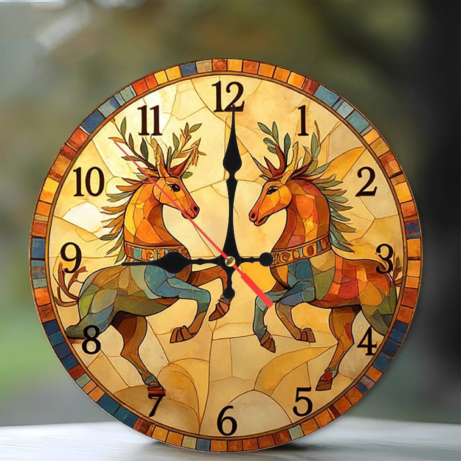 Mosaic Horse Wall Clock Unique Gift Home Decor 10-Inch Wooden Wall Clock, Silent Movement, Battery Operated (AA Batteries Not Included), Artistic Home Decor, Perfect for Home Accents