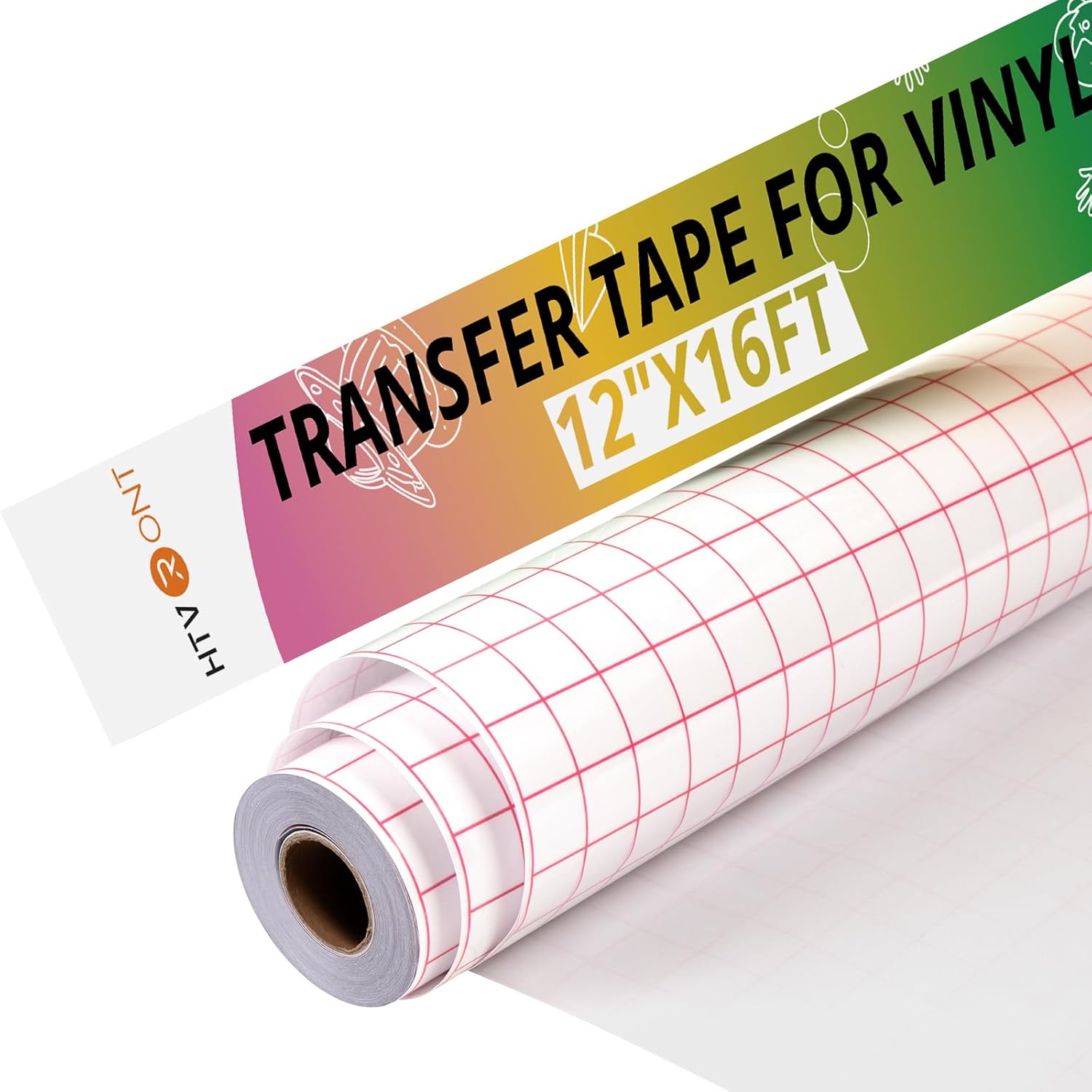 HTVRONT Transfer Tape for Vinyl -12" x 16 FT w/Red Alignment Grid Transfer Paper, Medium Tack Vinyl Transfer Tape for Signs Stickers Decals Walls Doors & Windows
