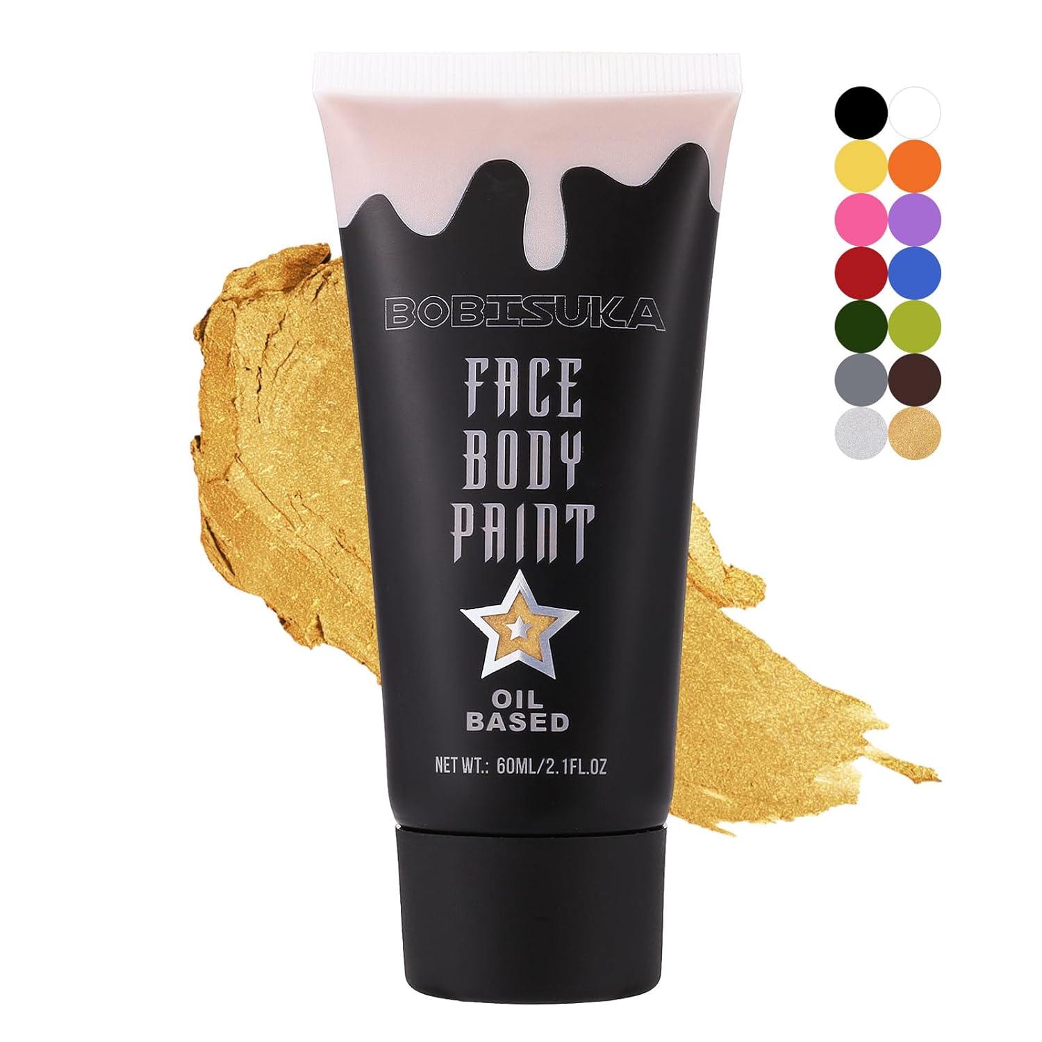 BOBISUKA Gold Face Body Paint, Metallic Oil-based Painting Kit, Cream Blendable Facepaint for Halloween Cosplay, Costume, Parties, Stage, Theater, SFX Special Effect Makeup（2.1 Fl.oz）