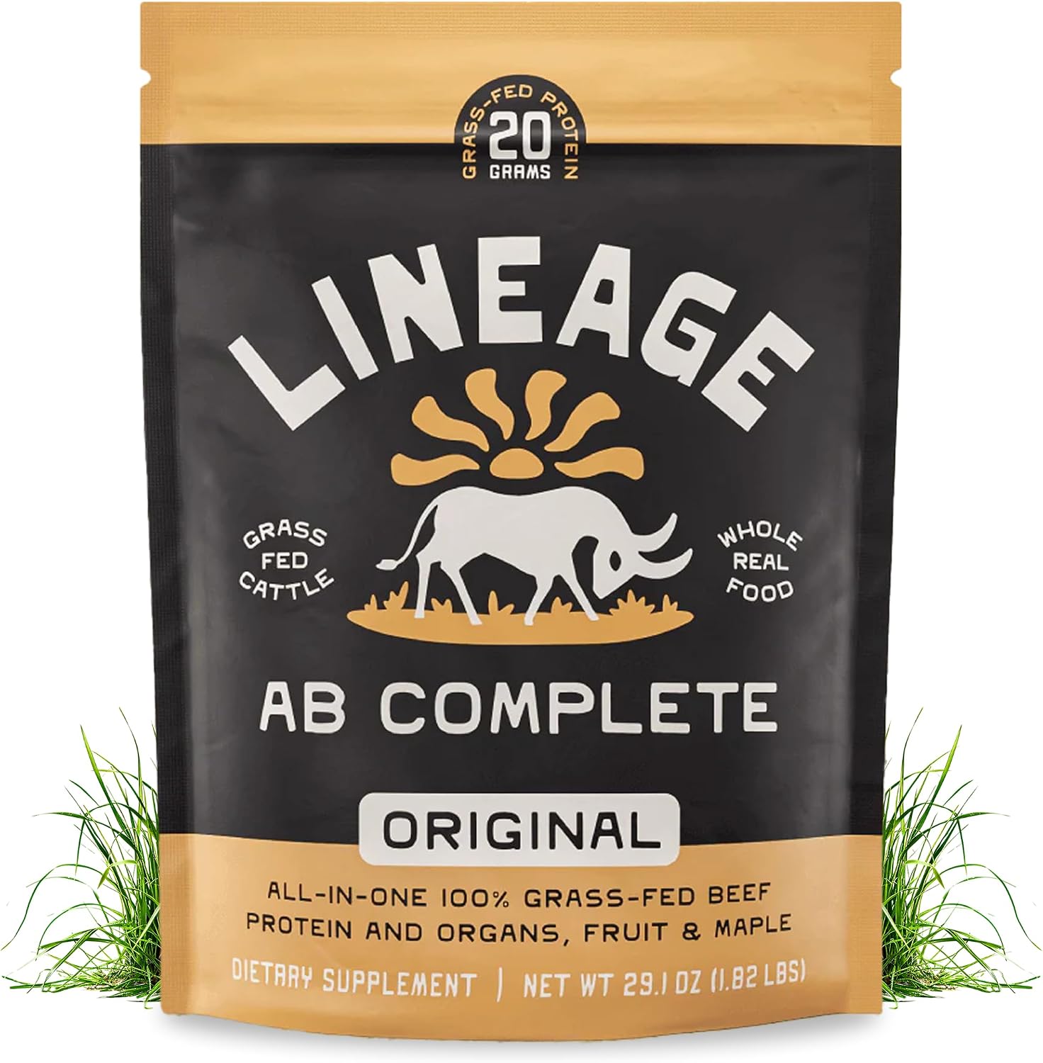 Grass Fed Beef Protein Powder - Original Flavor - Nose to Tail Animal Protein Powder Including 100% Grass Fed and Finished Beef Organs, Colostrum, and Fruit - 1.8 lbs (30 Servings)