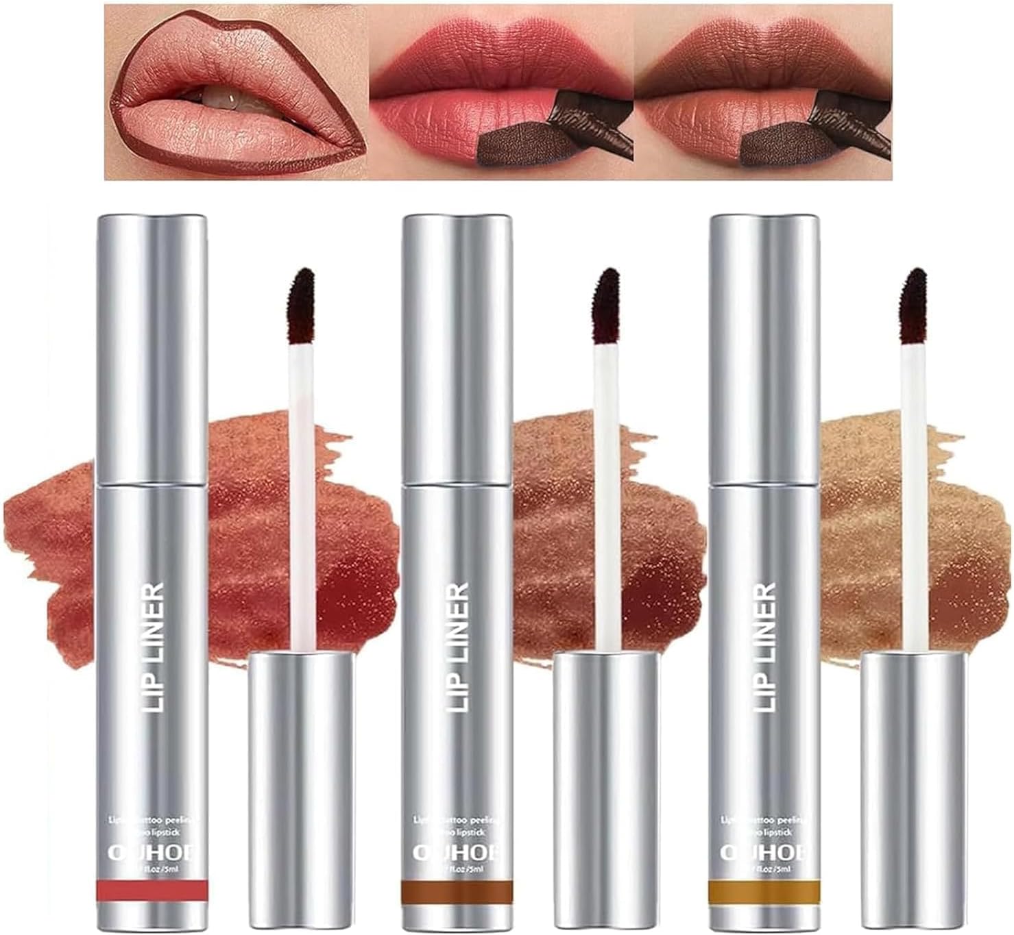 3PCS Peel Off Lip Liner Stain, Light Brown/Dark Brown/Burgundy Long Lasting Tattoo Lip Liner Stain,Matte Peel Off Lip Stain,Infused with Hyaluronic Acid & Vitamin E