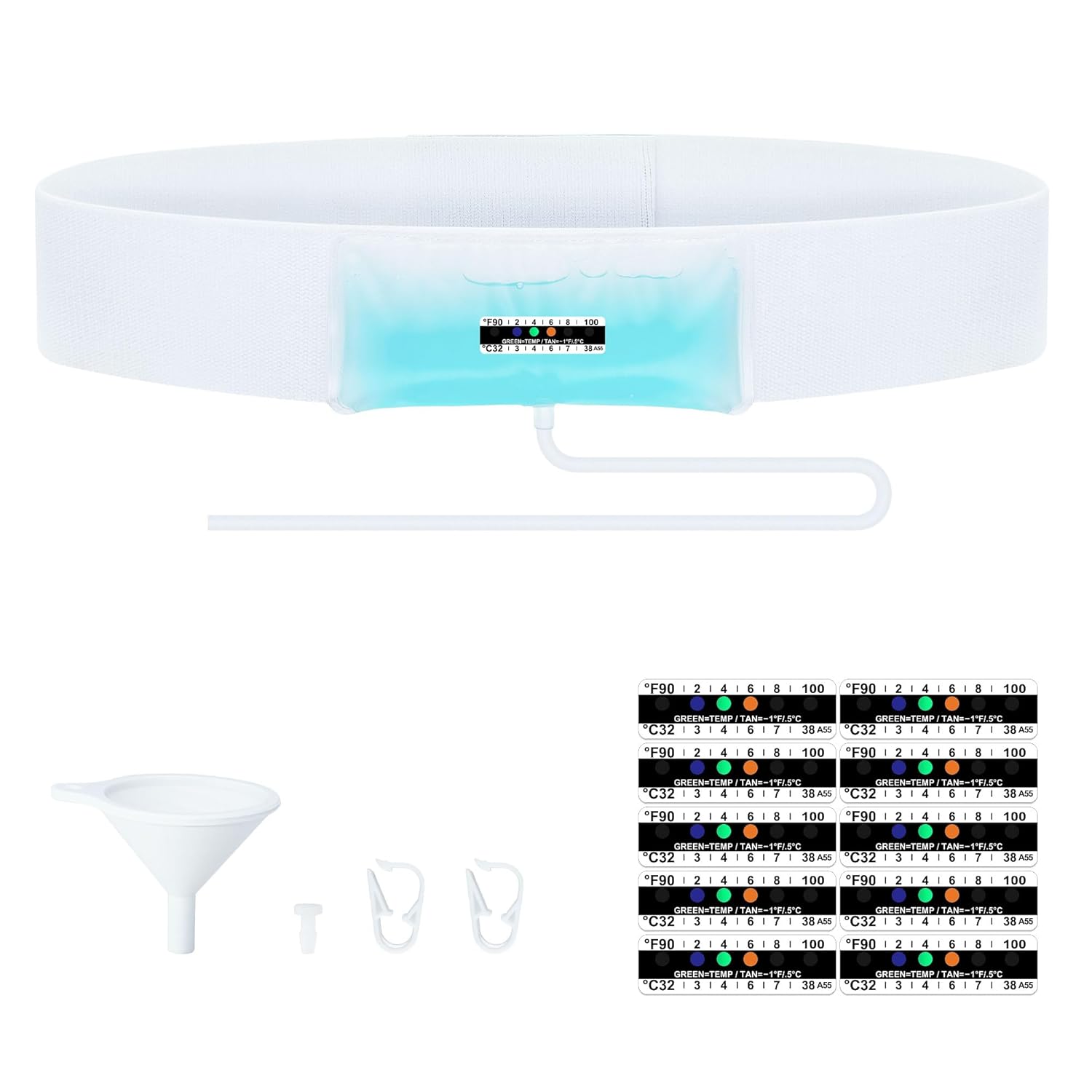 Urine Test Complete Kit – 2 oz to 4 oz Sample Bag on Belt, 43.3” Hi-Stretch and Comfortable Concealed Belt, Urine Test Thermometer Stickers and Silicone Funnel, Sample Guard Belt (White)