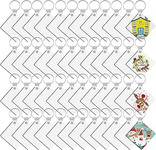 SPOKKI 180 Pieces Sublimation Keychain Blanks Bulk, Double Side Heat Transfer Sublimation Ornament Blanks Blanks, 60 Sets Keychain Rings and Jump Rings for DIY Keychain Crafting (Square)