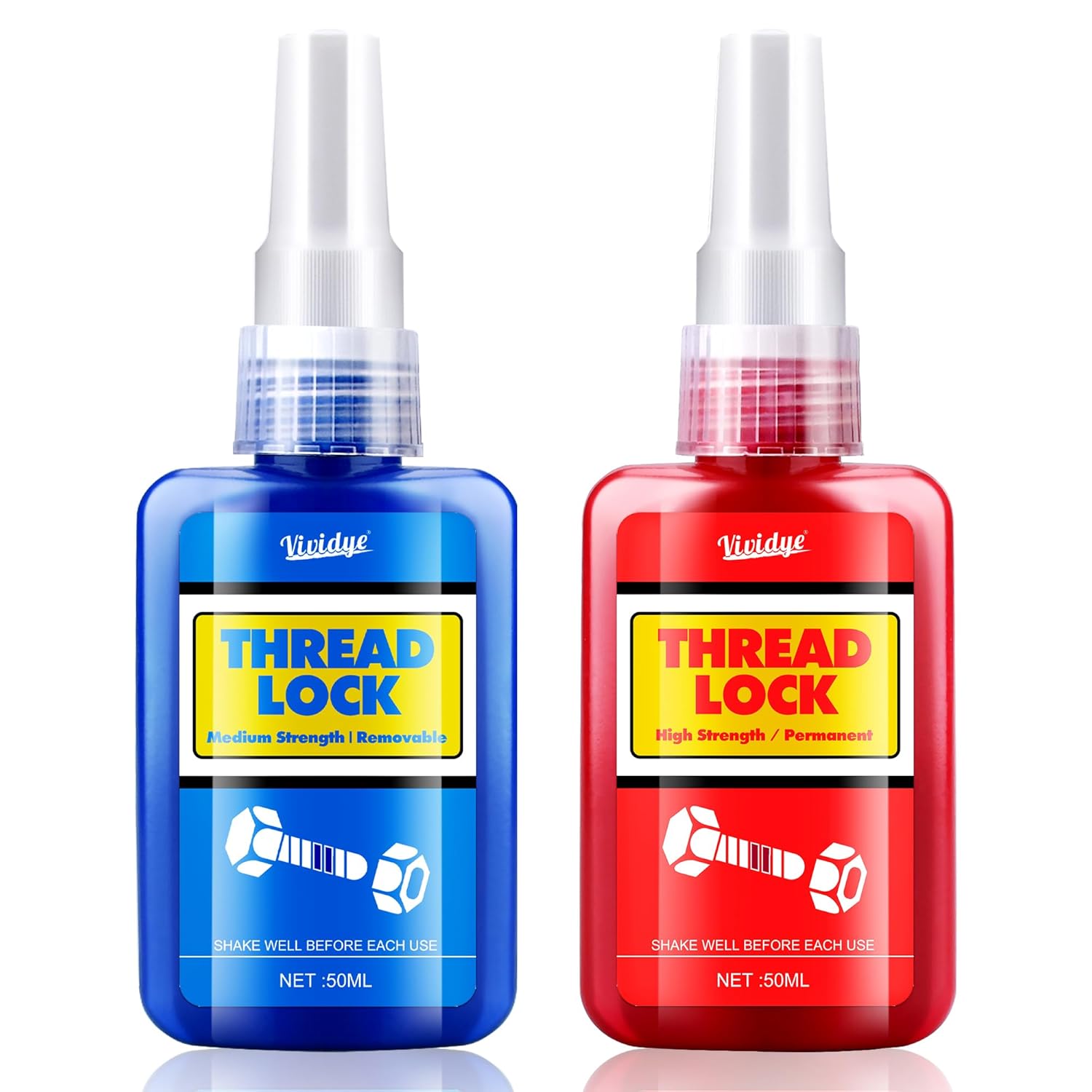 Thread Lock Blue and Red, 100ml Medium and Strong Strength Threadlocker for Locking Nuts, Bolts, Fasteners and Metals, Thread Locker Sealant to Prevent Loosening & Corrosion (Removable + Permanent)