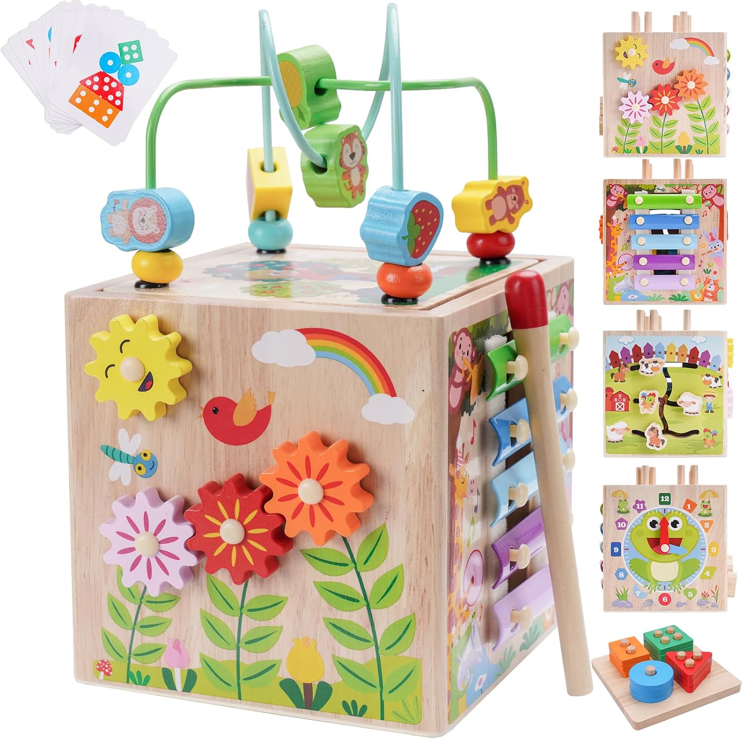 Wooden Activity Cube | Montessori Toys for 1 2 3 Year Old Toddler Gifts