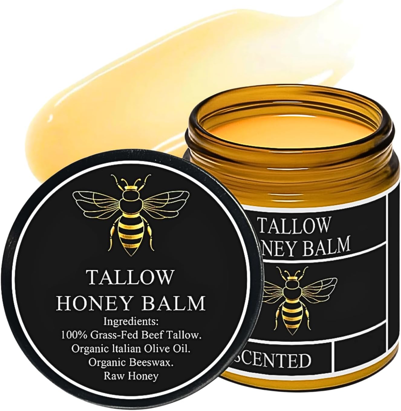 Beef Tallow Skin Care, Tallow and Honey Balm for Face & Body, Unscented Natural Beef Tallow Moisturiser for Sensitive Dry Skin Repair, Deep Hydration & Nourish, Fast-Absorbing, 5OZ