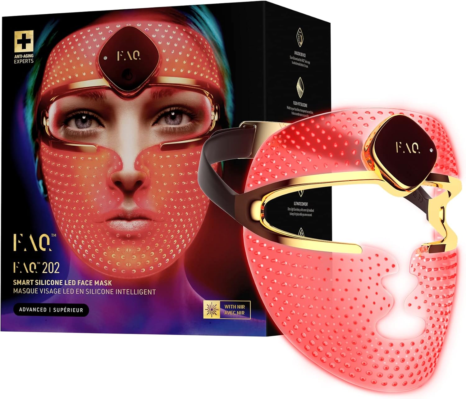 FAQ 202 Smart Anti Aging NIR + 7 LED Light Face Mask - Spot Treatment - Face Masks Skincare - Wireless Face Masks Beauty - FAQ Silicone Cleaning Spray 60 ml included